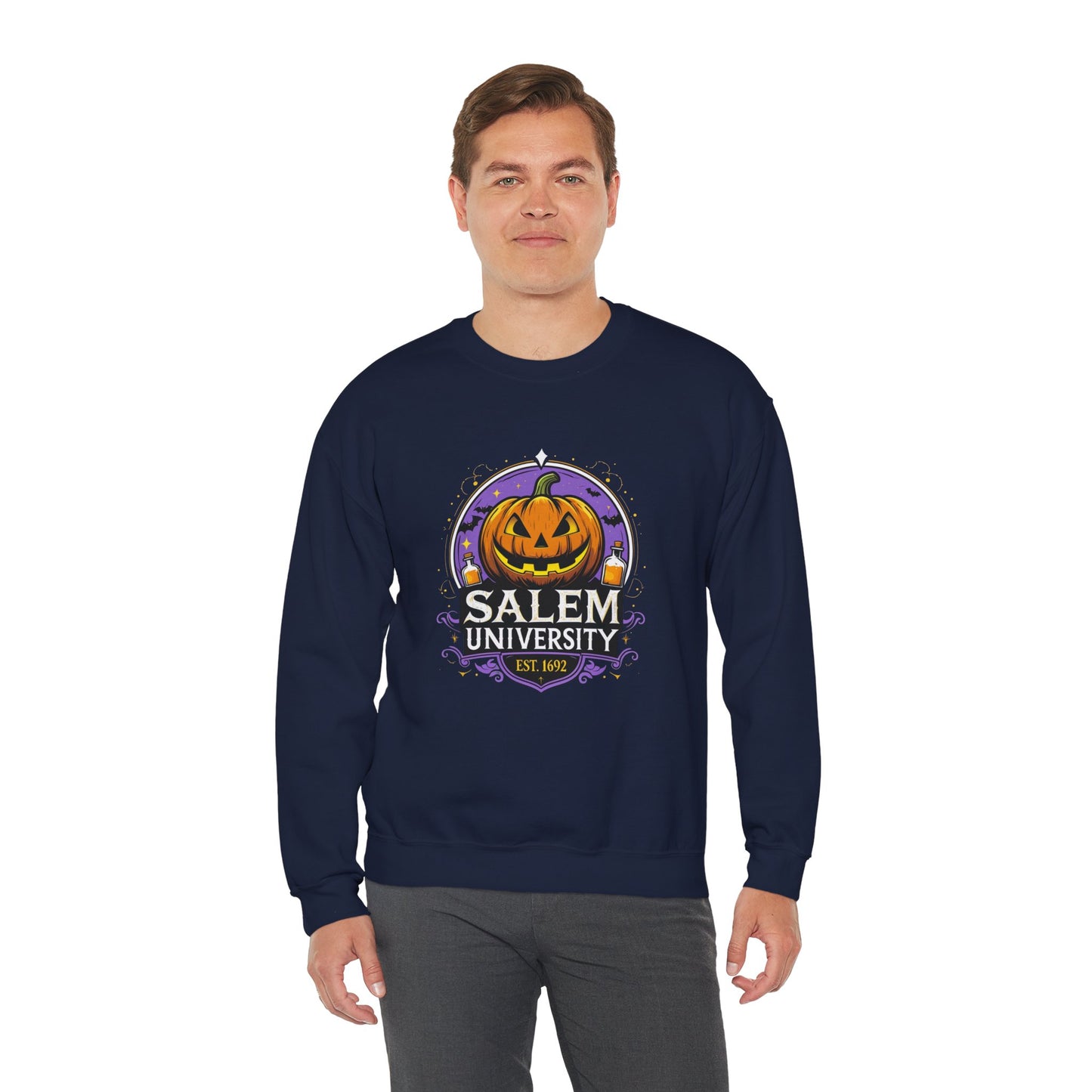 "Unisex Salem University Halloween Sweatshirt – Pumpkin Jack-O’-Lantern Graphic Crewneck Pullover"