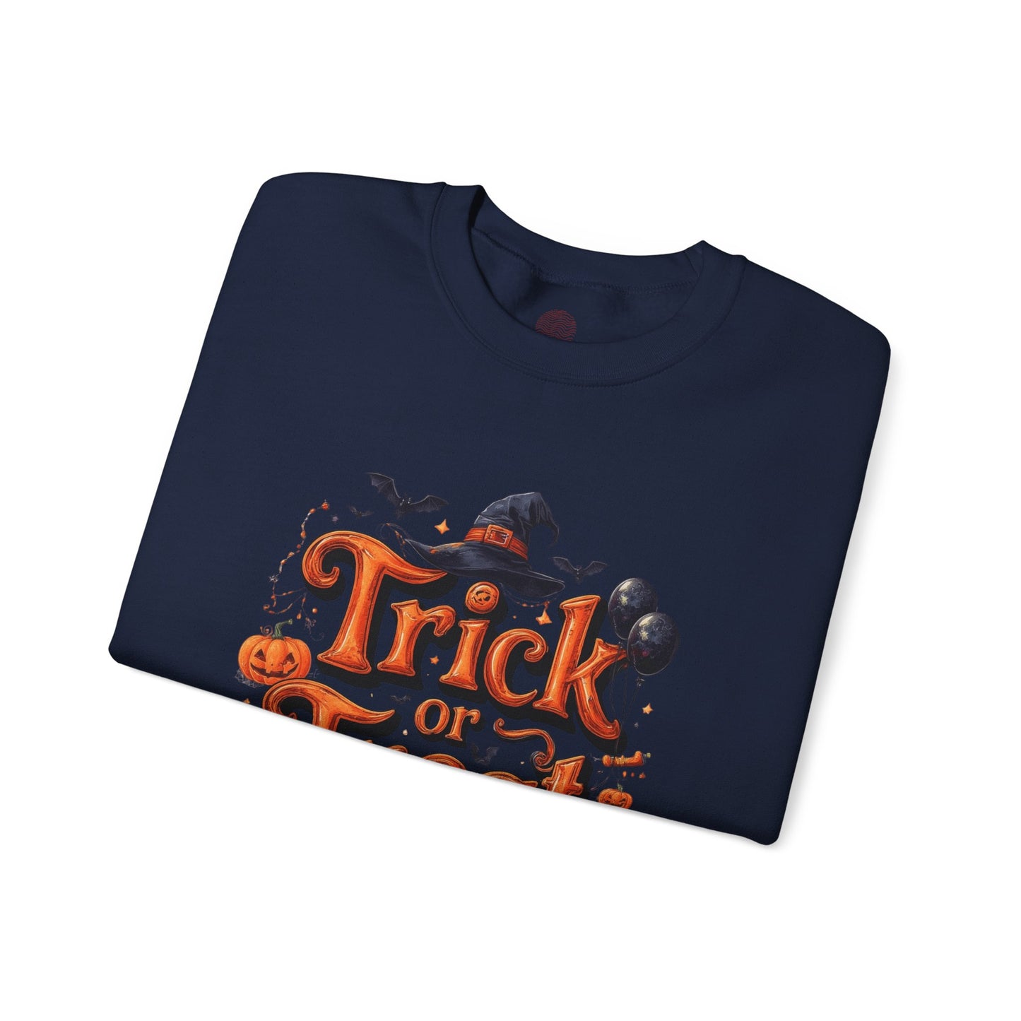 Halloween “Trick or Treat” Graphic Sweatshirt – Cozy Cotton Blend, Spooky Pumpkin & Witch Hat Design