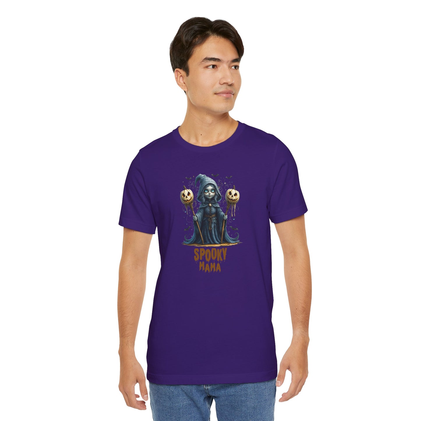 Spooky Mama Halloween Shirt – Gothic Witch Pumpkin Graphic Tee – Bella Canvas 3001 – Cute Halloween T-Shirt for Women