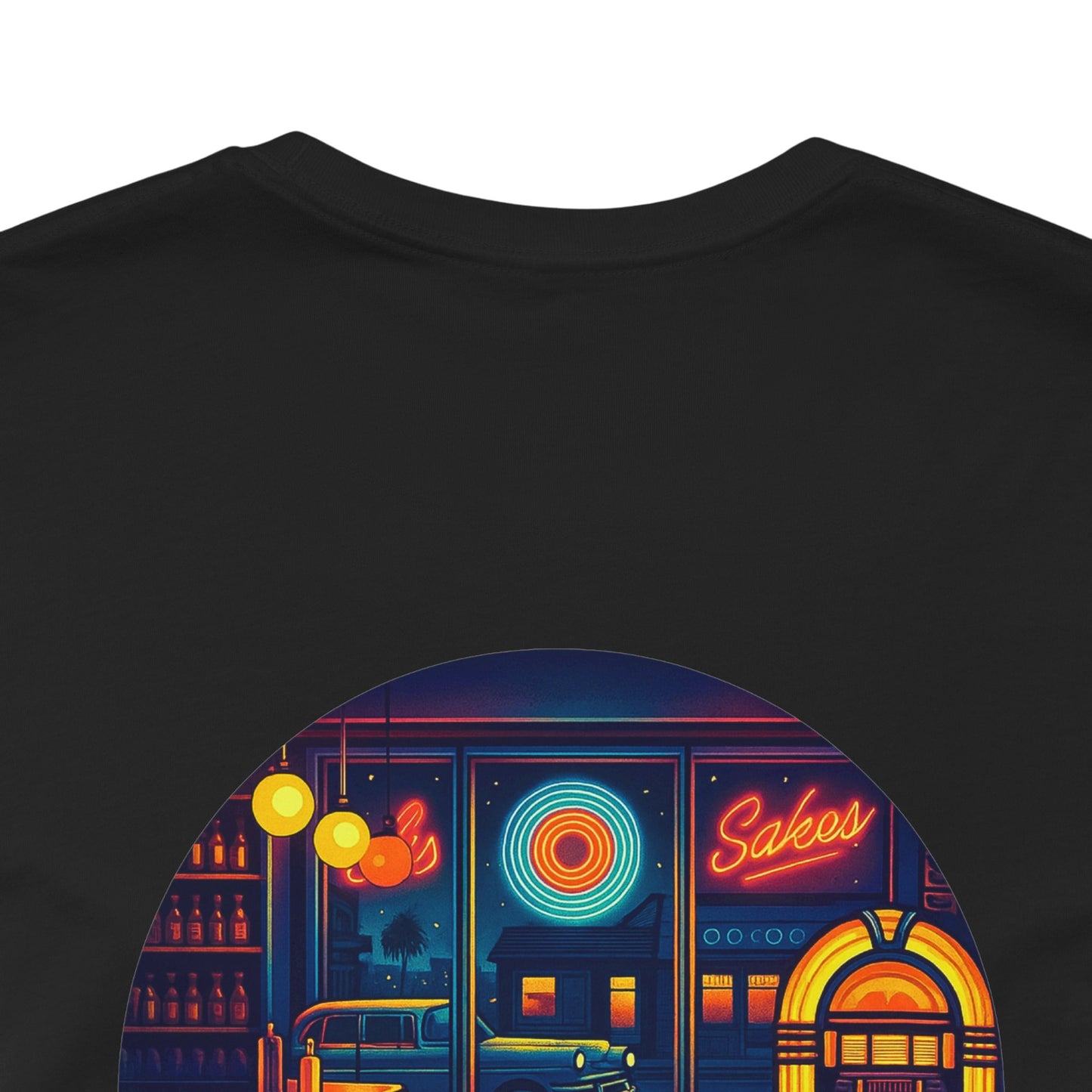 Echoes of the Past Retro Diner T-Shirt – Bella Canvas 3001 Unisex Vintage 80s Jukebox Neon Graphic Tee