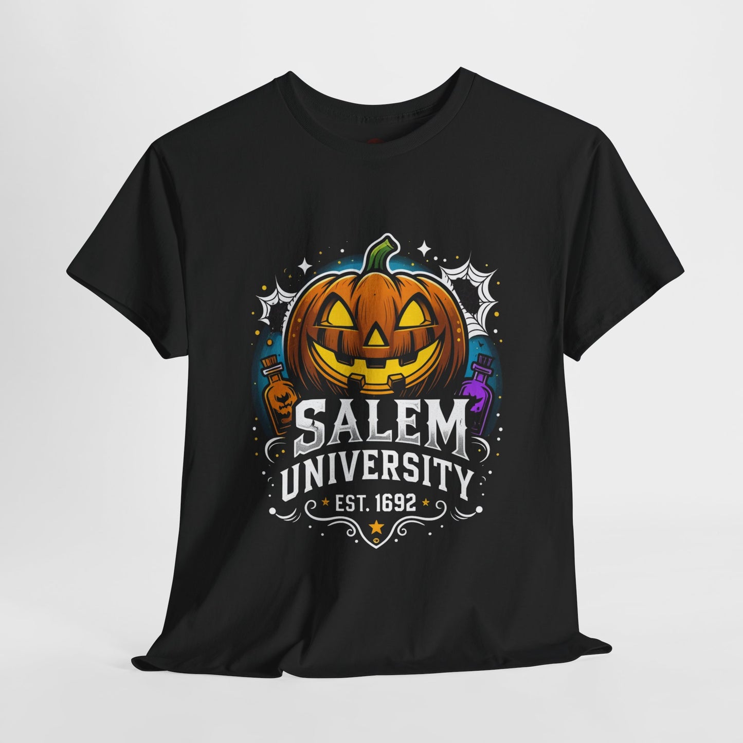 Salem University Halloween Shirt | Funny Witch Pumpkin Graphic Tee | Spooky Witchcraft Unisex T-Shirt | Vintage Halloween Party Top
