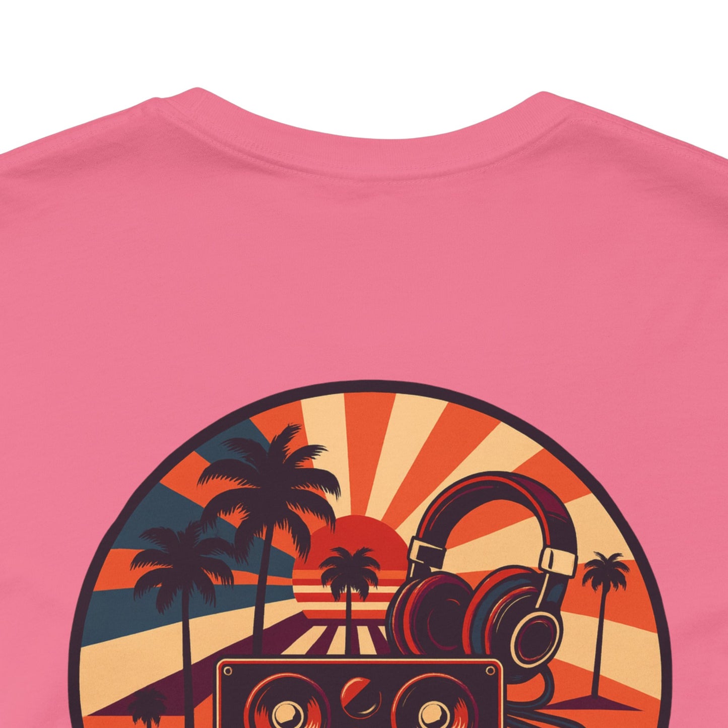 Echoes of the Past Retro Sunset T-Shirt – Bella Canvas 3001 Unisex Vintage 80s Palm Tree Music Graphic Tee