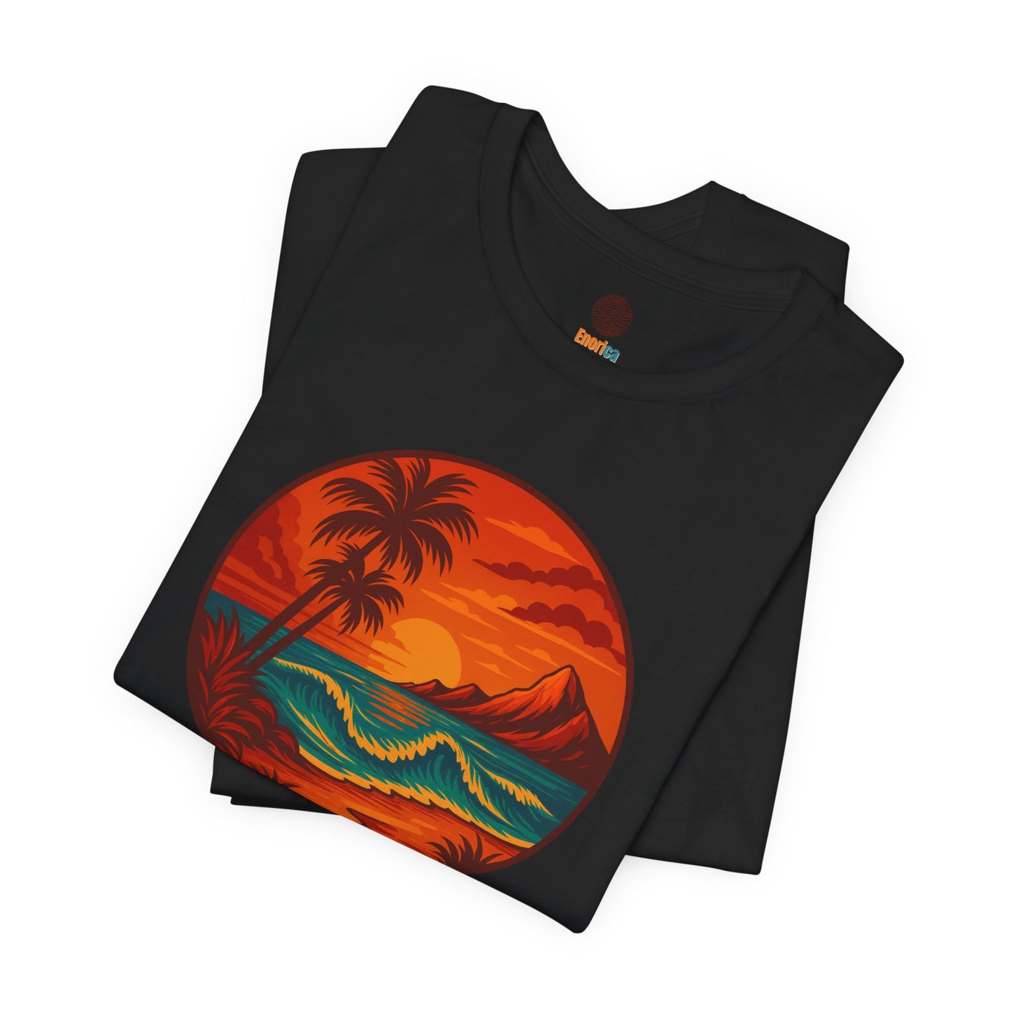 Retro Sunset Ocean Wave Graphic Tee - Live Bright Think Deep T-Shirt, Palm Tree Beach Shirt, Inspirational Typography, Unisex Bella Canvas