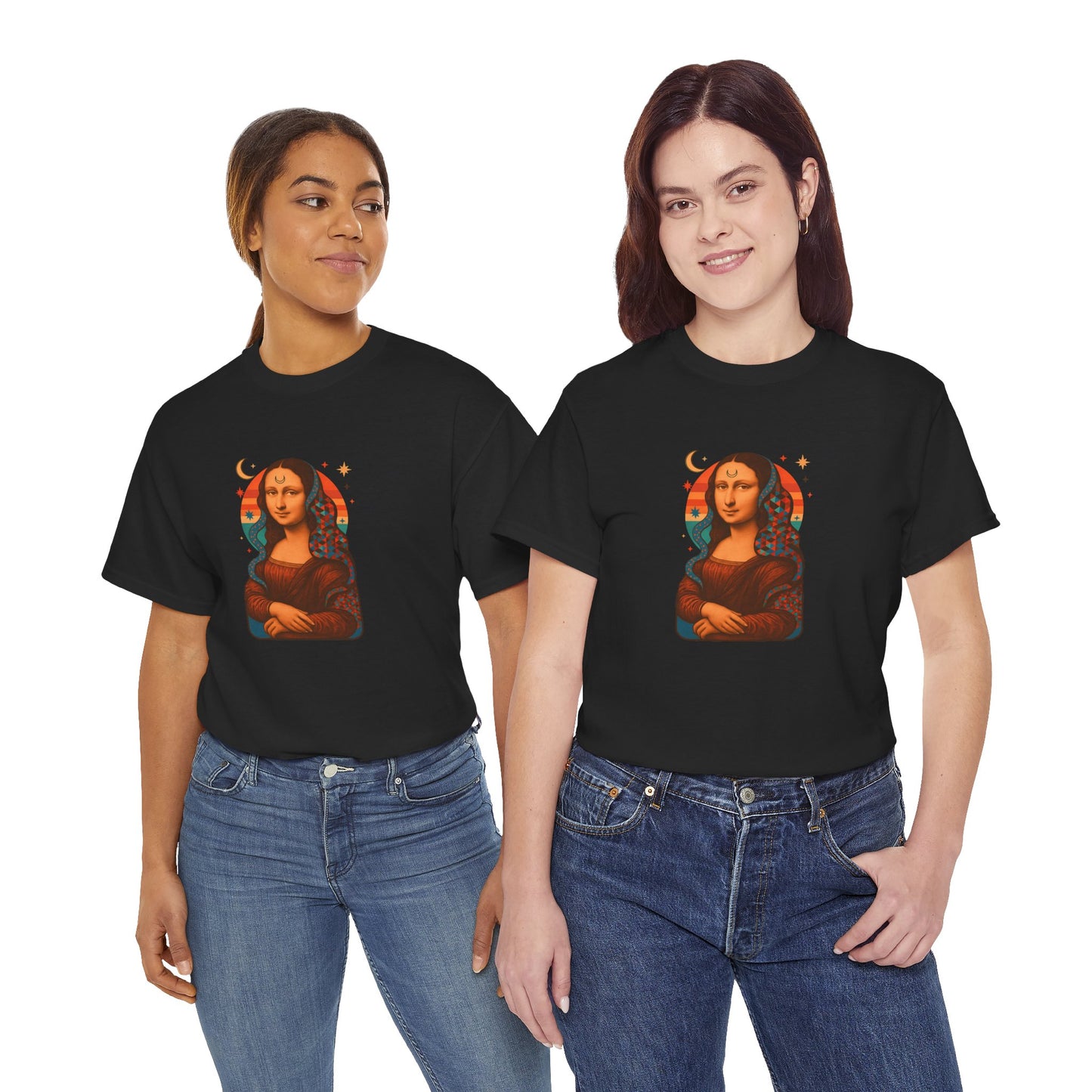 Psychedelic Mona Lisa Gildan 5000 Shirt - Trippy Retro Art Graphic Tee, Colorful Geometric Celestial Design, Vintage Aesthetic T-Shirt