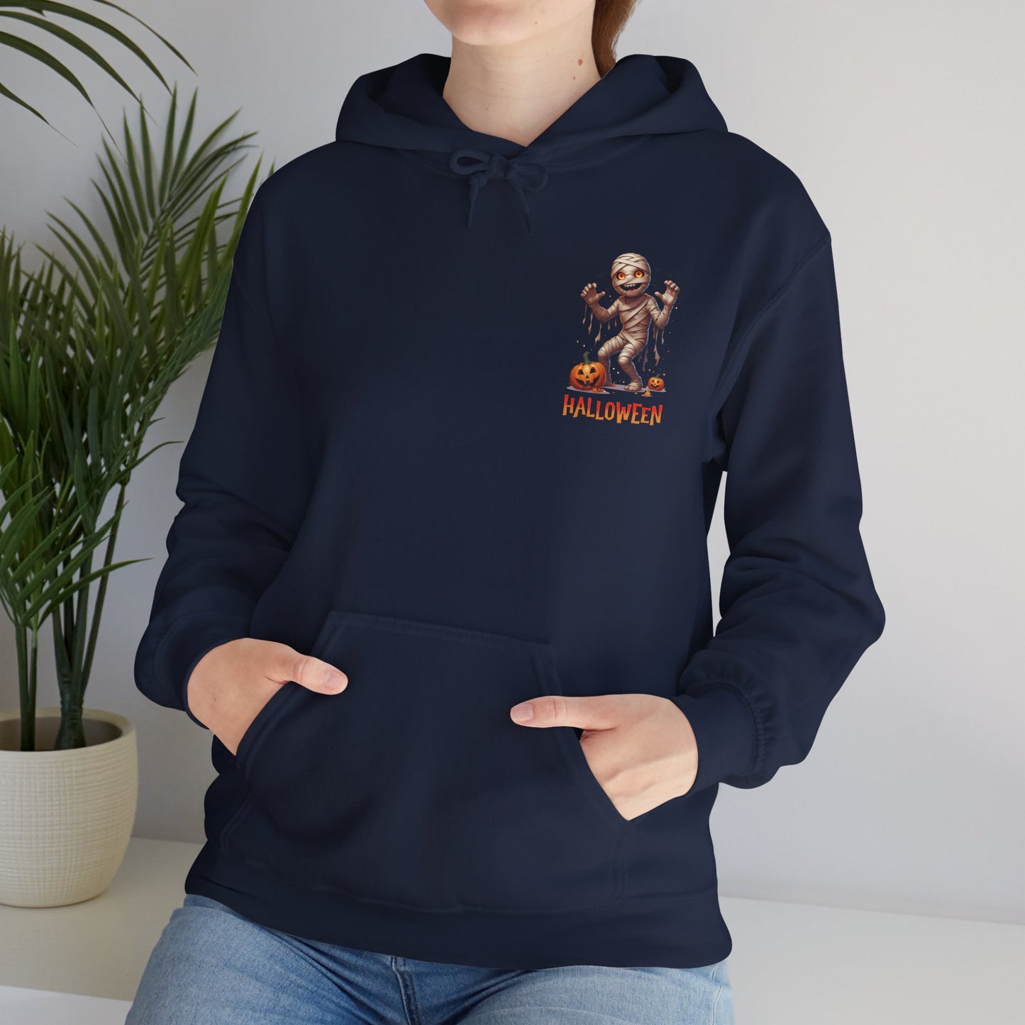 Halloween Mummy Hoodie – Spooky Pumpkin Graphic Sweatshirt – Gildan 18500 Unisex Halloween Hoodie for Fall & Horror Lovers