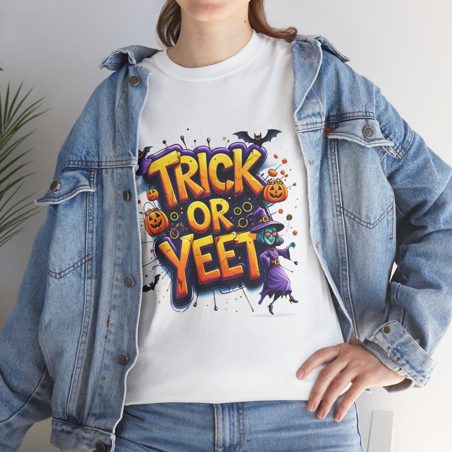 Trick or Yeet Halloween Shirt | Funny Witch Pumpkin Graphic Tee | Spooky Unisex Costume T-Shirt | Trendy Halloween Party Top
