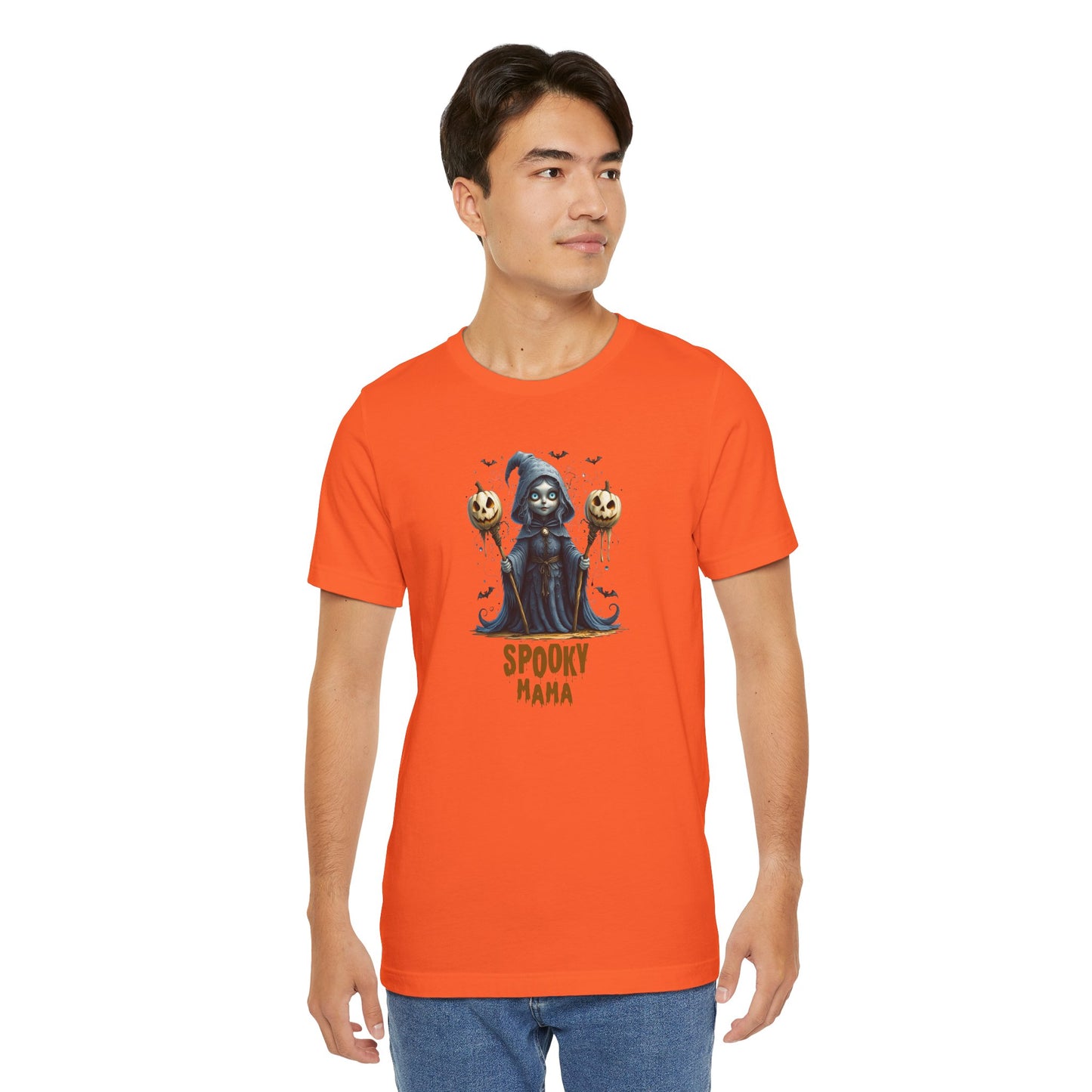 Spooky Mama Halloween Shirt – Gothic Witch Pumpkin Graphic Tee – Bella Canvas 3001 – Cute Halloween T-Shirt for Women