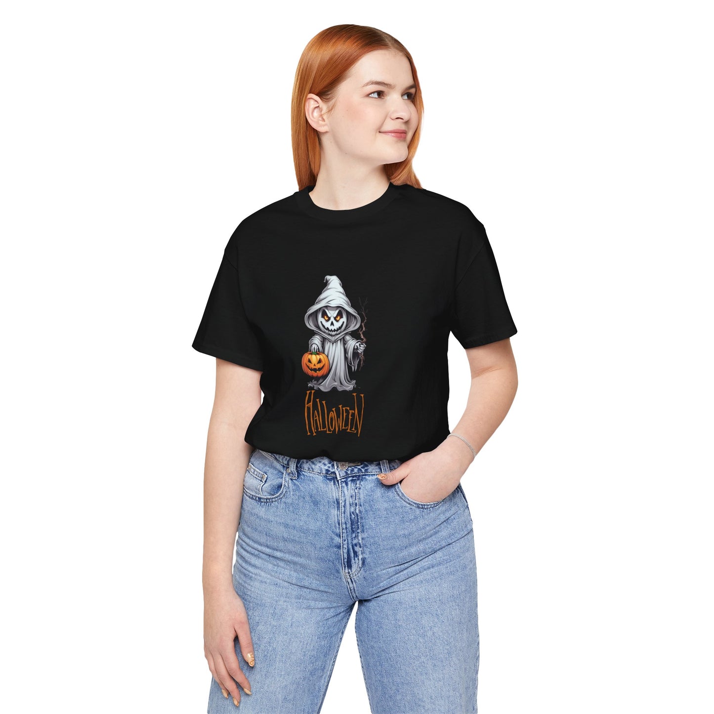 Halloween Ghost Shirt – Scary Pumpkin Graphic Tee – Bella Canvas 3001 – Spooky Unisex Halloween T-Shirt for Women Men