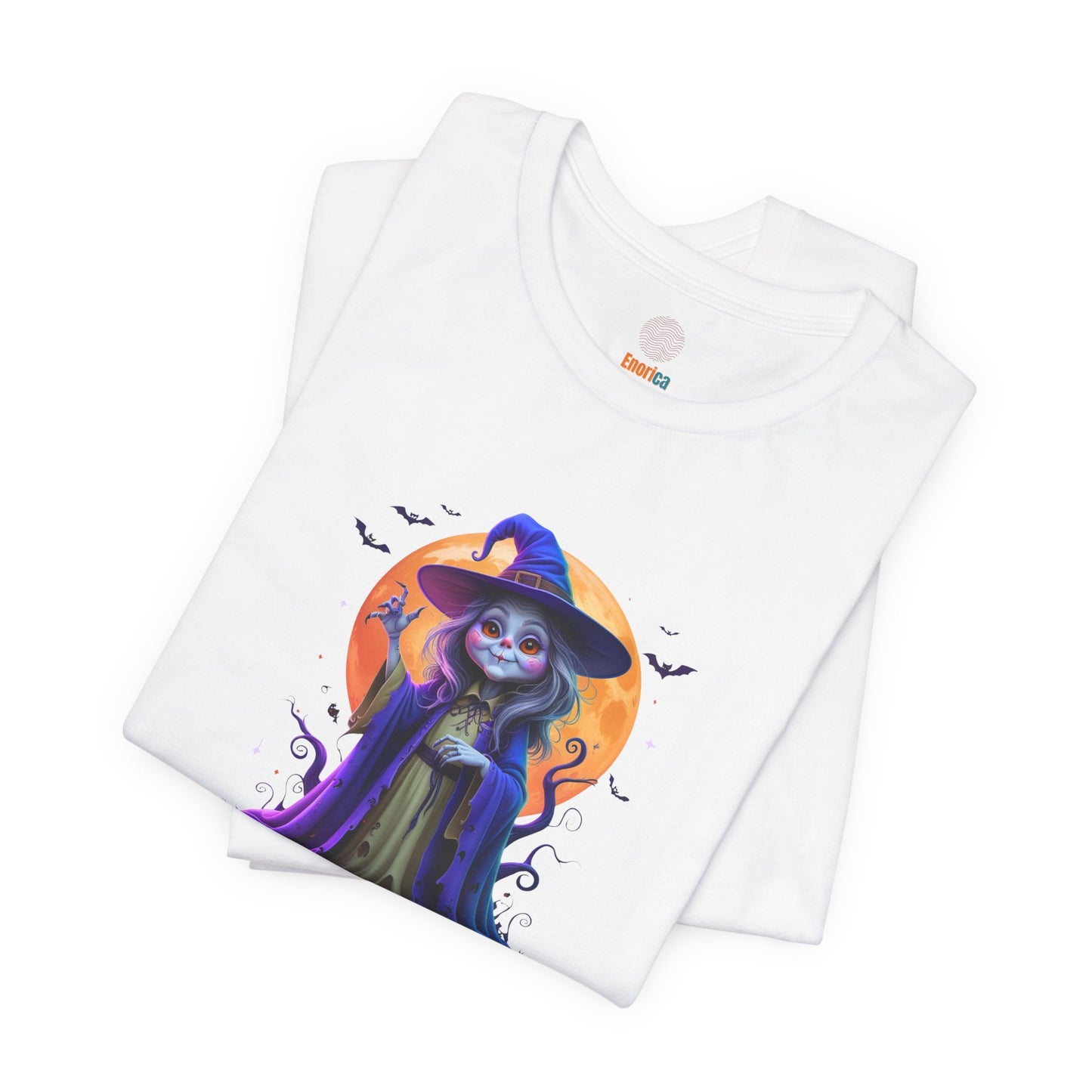 Happy Halloween Witch Shirt – Spooky Full Moon Graphic Tee – Bella Canvas 3001 – Unisex Halloween T-Shirt for Women Men