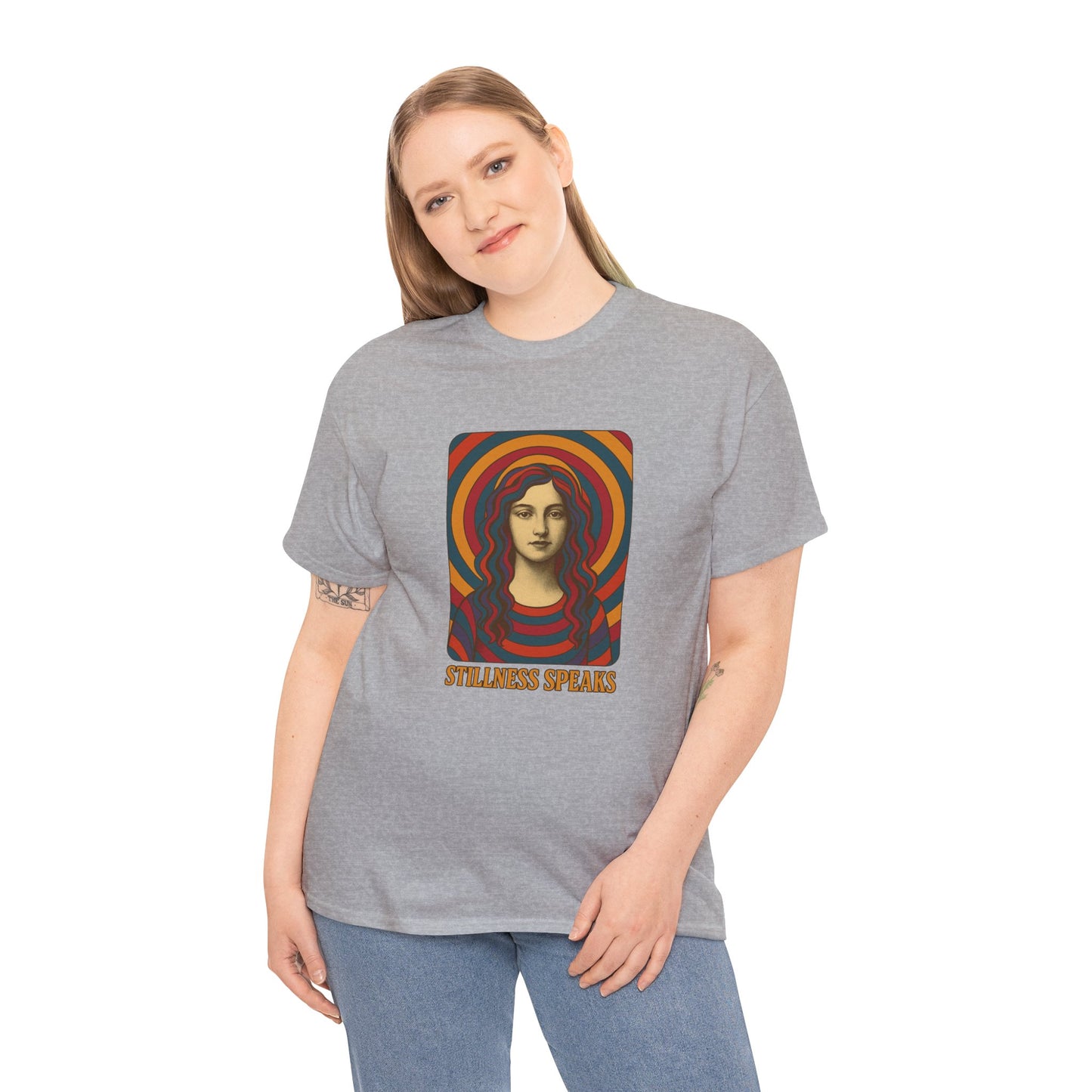 Stillness Speaks Unisex Heavy Cotton Tee, Psychedelic Retro Graphic Shirt, Spiritual Boho Aesthetic Top, Vintage 70s Trippy Tshirt,