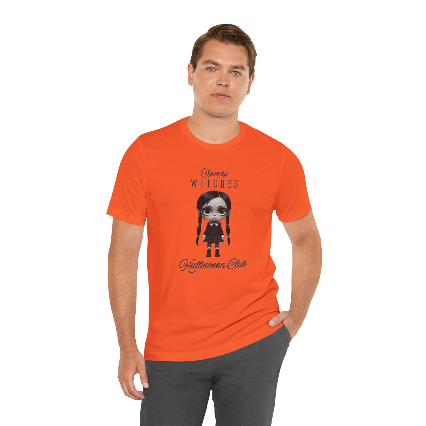 Spooky Witches Halloween Club Shirt – Gothic Wednesday Addams Inspired Tee – Bella Canvas 3001 – Unisex Spooky Halloween T-Shirt