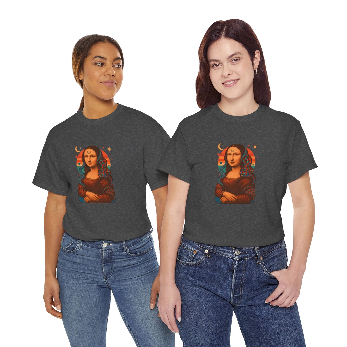 Psychedelic Mona Lisa Gildan 5000 Shirt - Trippy Retro Art Graphic Tee, Colorful Geometric Celestial Design, Vintage Aesthetic T-Shirt