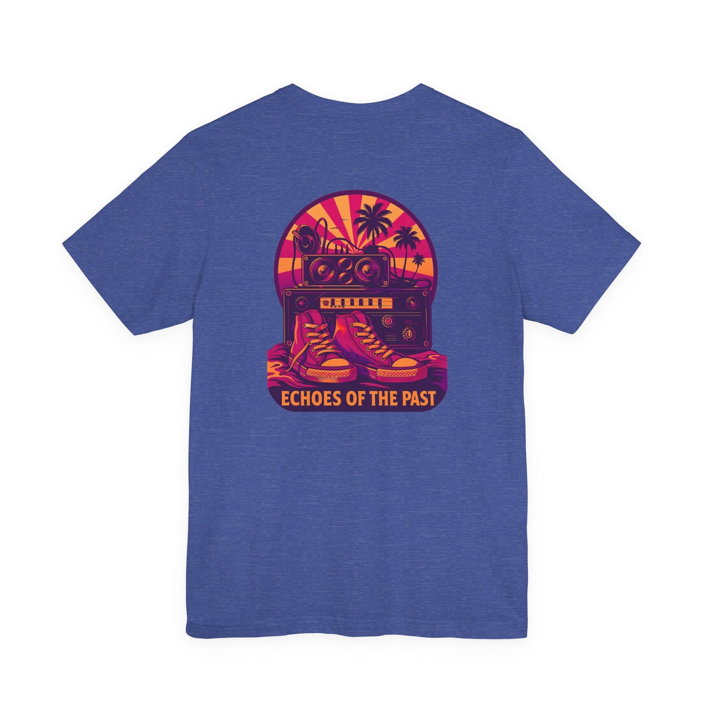 Echoes of the Past Retro Sunset T-Shirt – Bella Canvas 3001 Unisex 80s Vaporwave Graphic Tee, Vintage Music Lover Shirt