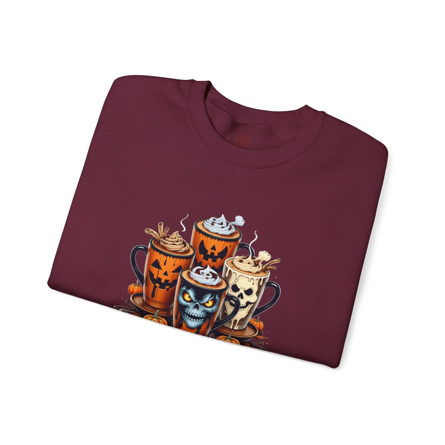 "Stay Spooky Halloween Coffee Cup Sweatshirt – Cozy Gildan Crewneck for Fall & Pumpkin Lovers"