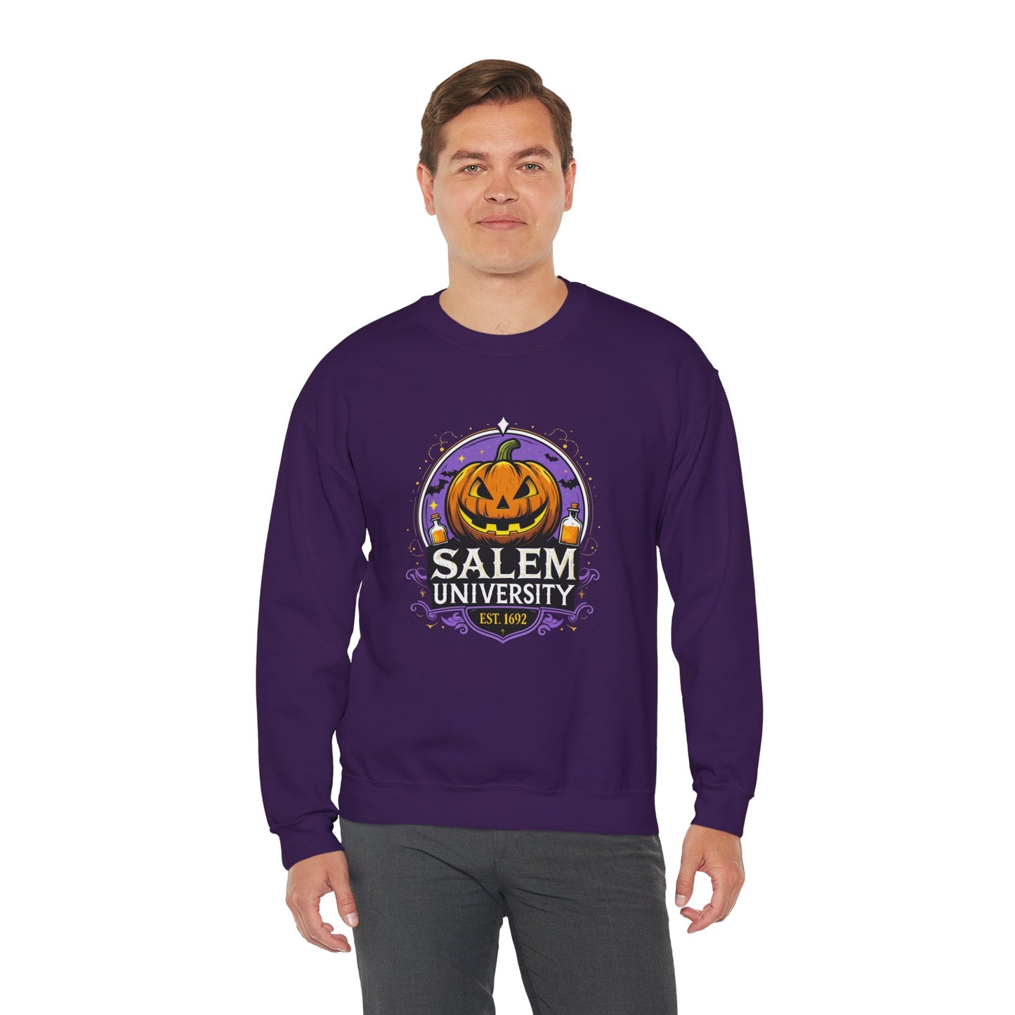 "Unisex Salem University Halloween Sweatshirt – Pumpkin Jack-O’-Lantern Graphic Crewneck Pullover"