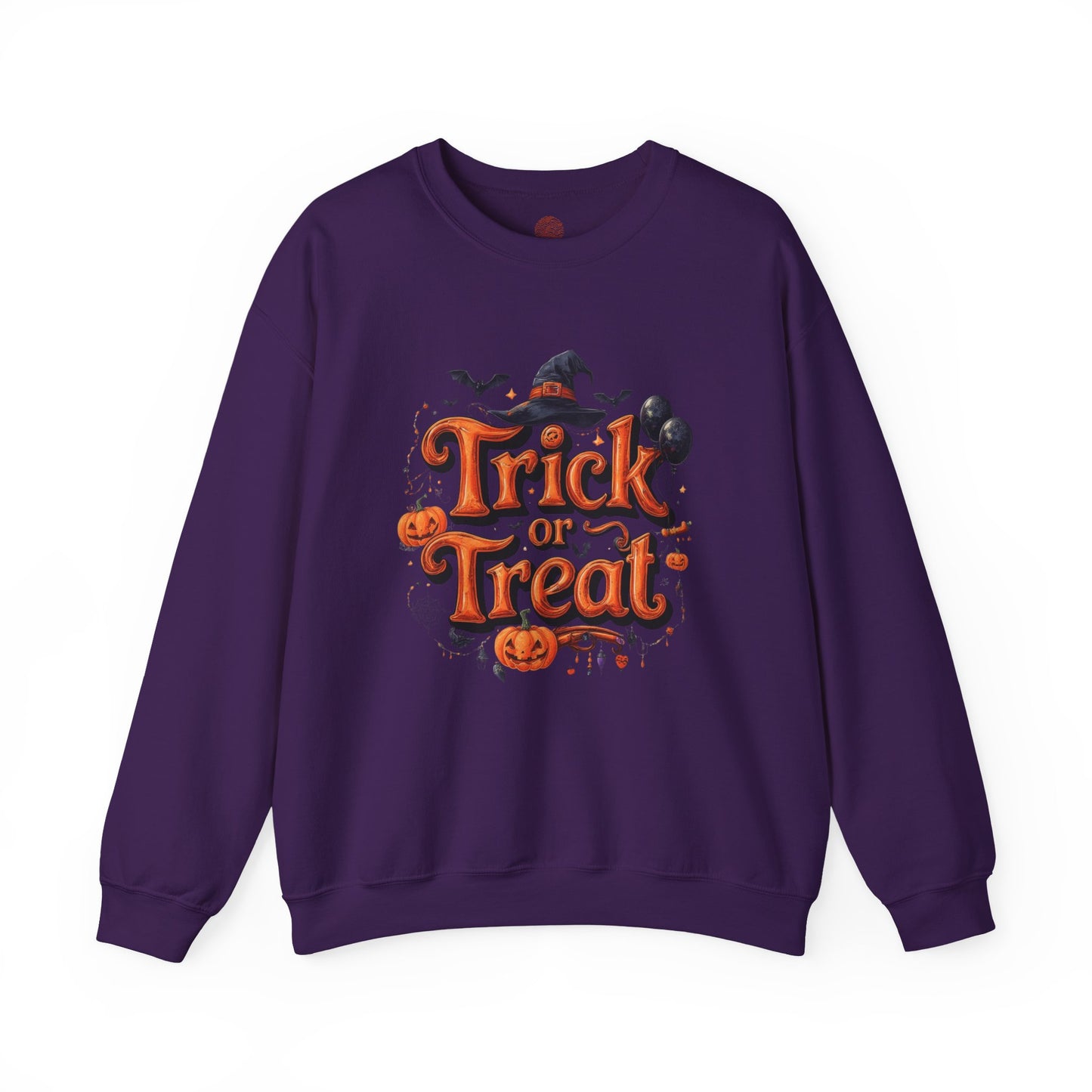 Halloween “Trick or Treat” Graphic Sweatshirt – Cozy Cotton Blend, Spooky Pumpkin & Witch Hat Design