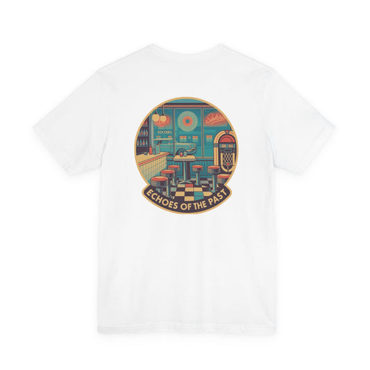 Echoes of the Past Retro Diner T-Shirt – Bella Canvas 3001 Unisex Vintage 80s Jukebox Neon Graphic Tee