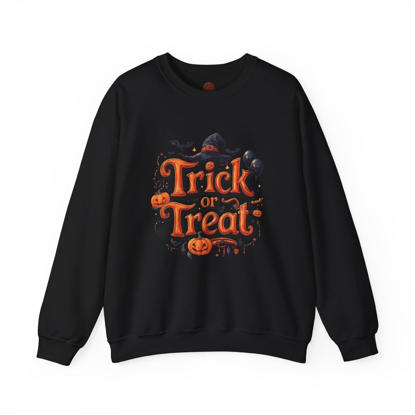 Halloween “Trick or Treat” Graphic Sweatshirt – Cozy Cotton Blend, Spooky Pumpkin & Witch Hat Design