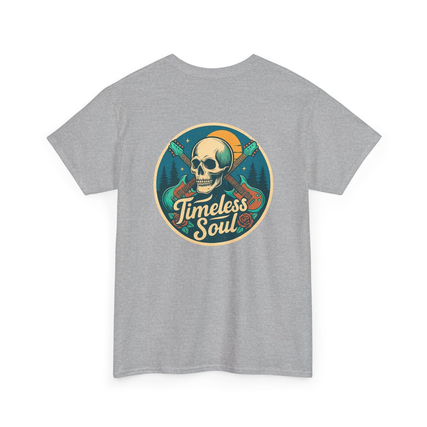 Timeless Soul Rock T-Shirt - Retro Skull and Guitars Graphic Tee, Vintage Rock & Roll Band Shirt, Gothic Music Festival Unisex Top,