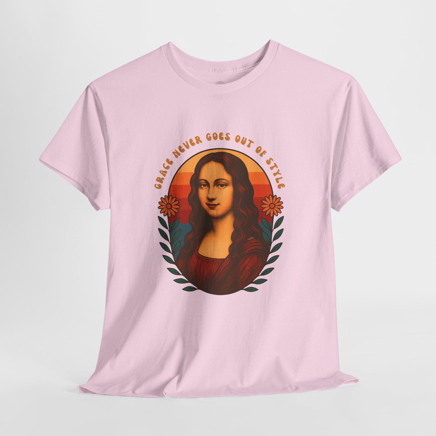 Retro Mona Lisa Unisex Heavy Cotton Tee - Vintage Aesthetic Graphic Shirt, 70s Art Tee, Trendy Gildan 5000 Top, Grace Never Goes Out of