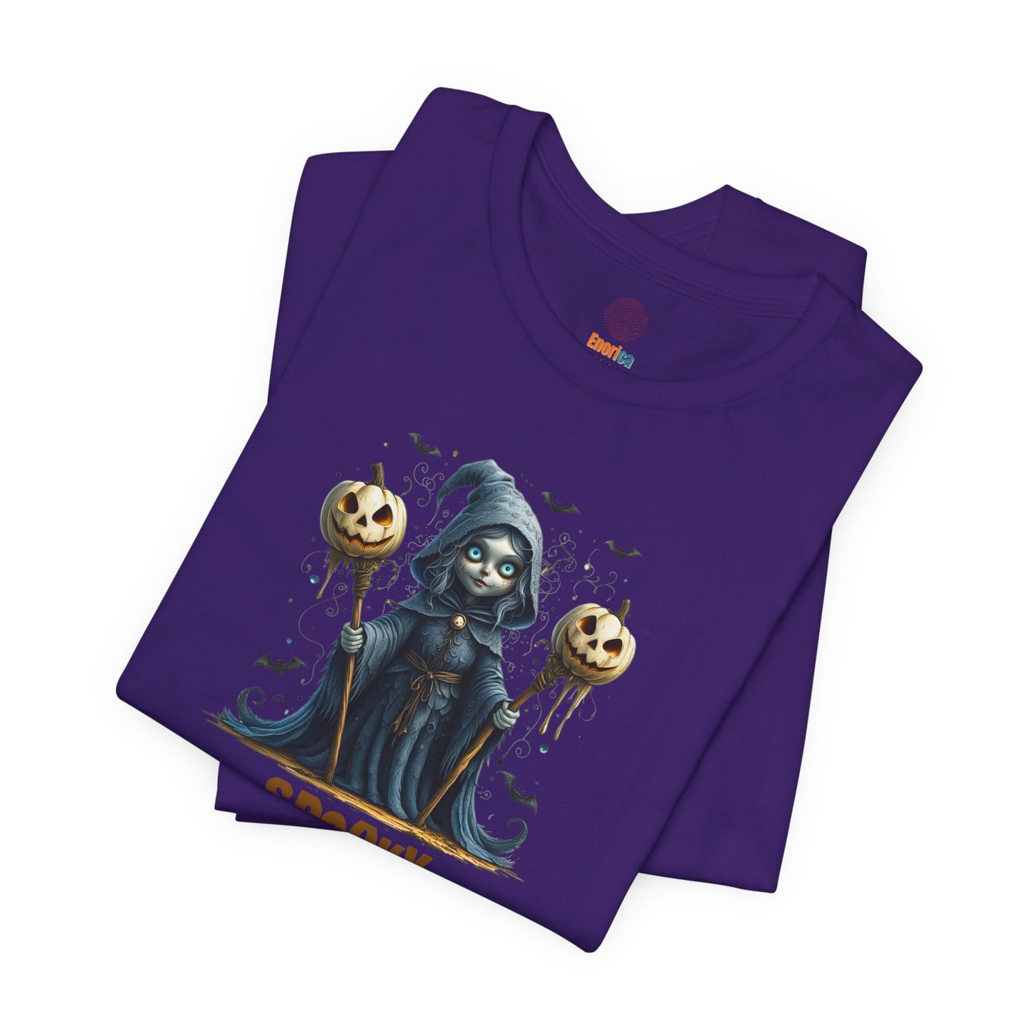 Spooky Mama Halloween Shirt – Gothic Witch Pumpkin Graphic Tee – Bella Canvas 3001 – Cute Halloween T-Shirt for Women
