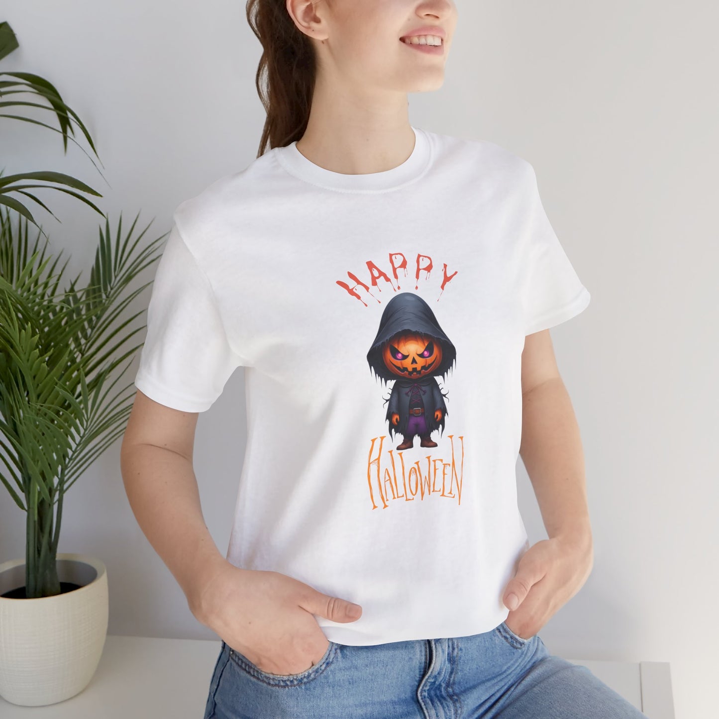 Happy Halloween Pumpkin Head Shirt – Spooky Jack O’Lantern Graphic Tee – Bella Canvas 3001 Unisex T-Shirt