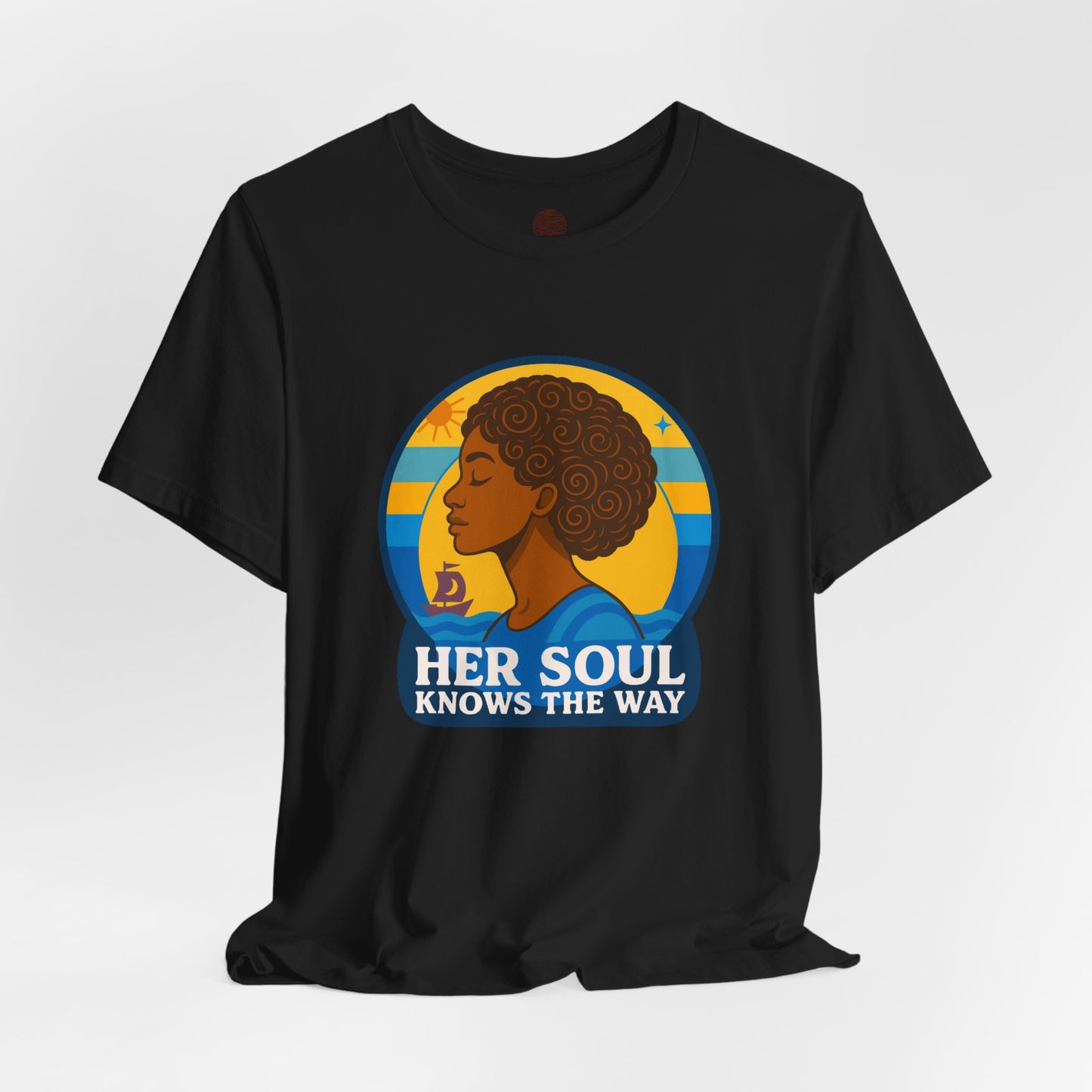 Retro Afro Woman Graphic Tee,Unisex Jersey Short Sleeve Tee, Inspirational Quote Top, Her Soul Knows The Way Shirt