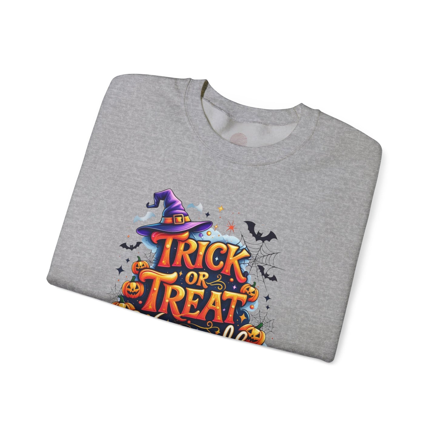 ''Trick or Treat Yourself'' Halloween Sweatshirt – Unisex Cozy Crewneck, Spooky Pumpkin & Witch Hat Graphic, Fall Aesthetic Pullover