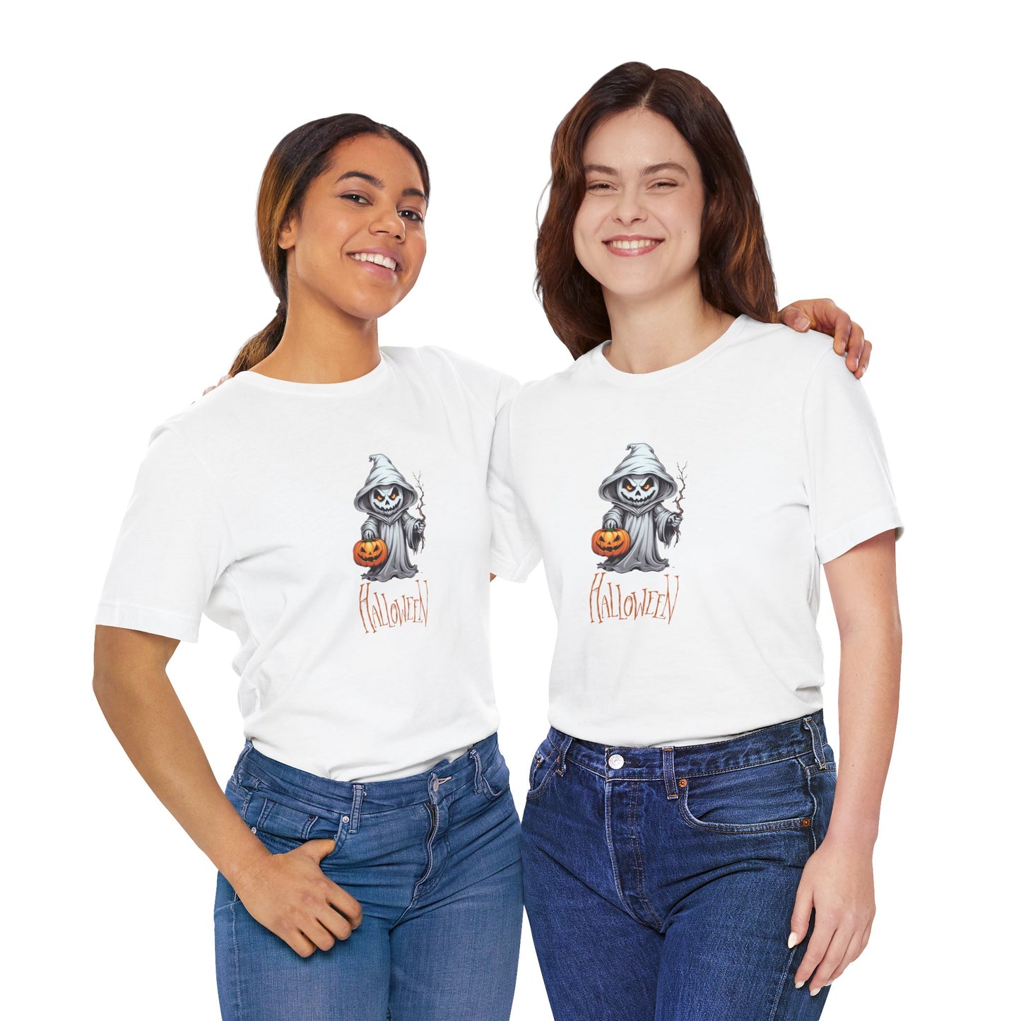 Halloween Ghost Shirt – Scary Pumpkin Graphic Tee – Bella Canvas 3001 – Spooky Unisex Halloween T-Shirt for Women Men