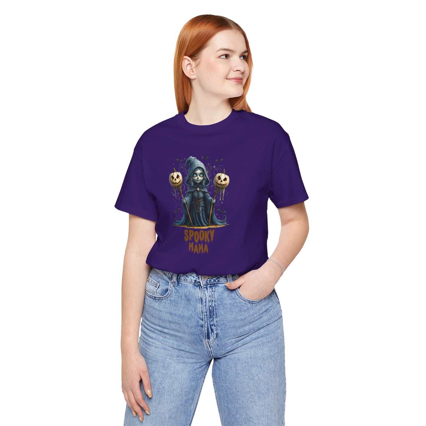Spooky Mama Halloween Shirt – Gothic Witch Pumpkin Graphic Tee – Bella Canvas 3001 – Cute Halloween T-Shirt for Women