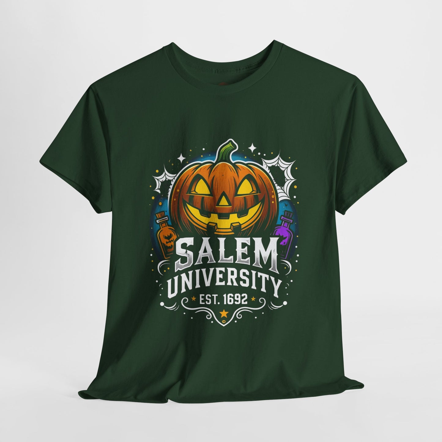 Salem University Halloween Shirt | Funny Witch Pumpkin Graphic Tee | Spooky Witchcraft Unisex T-Shirt | Vintage Halloween Party Top