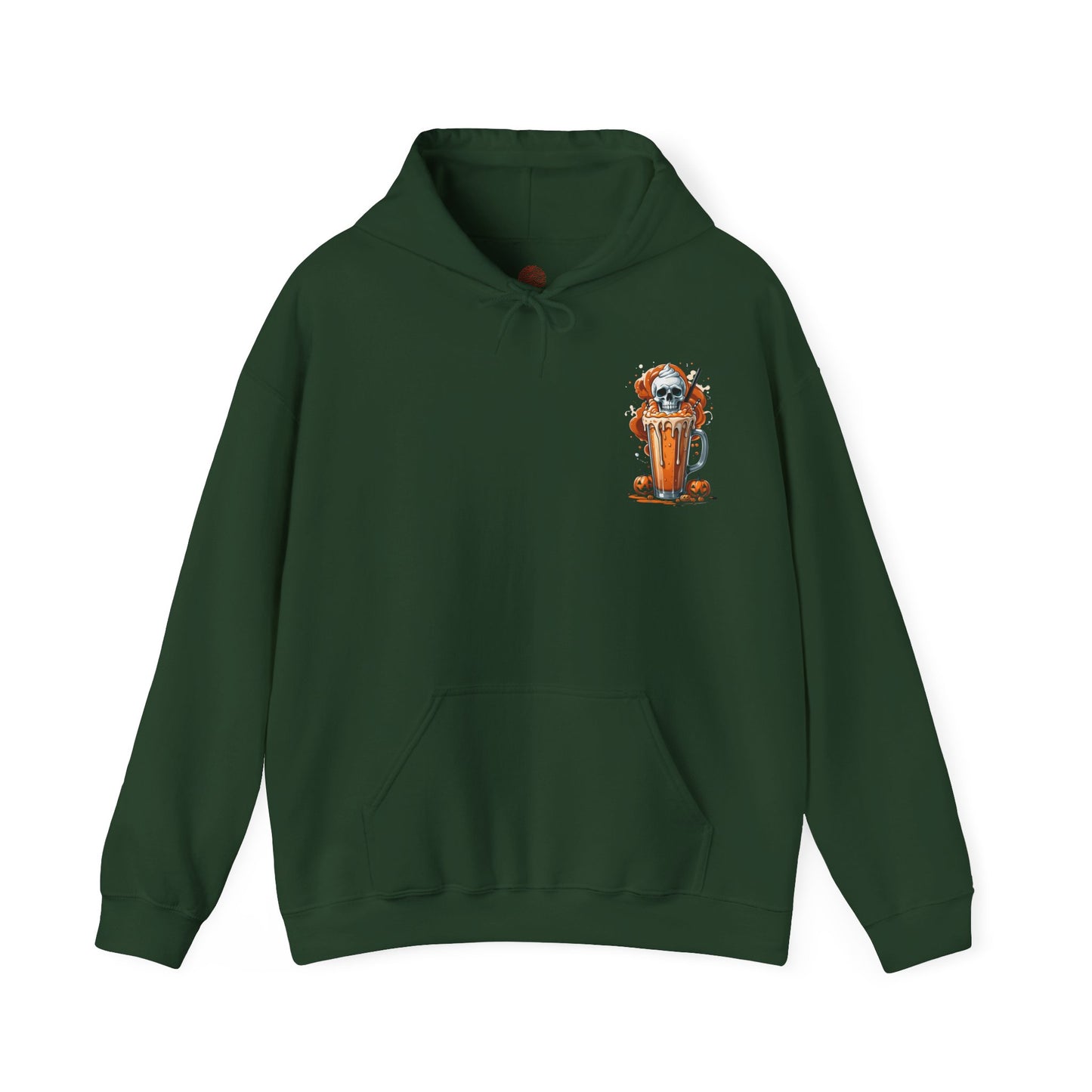 Halloween Skull Pumpkin Latte Hoodie – Spooky Fall Coffee Graphic Sweatshirt – Gildan 18500 Unisex Cozy Autumn Hoodie