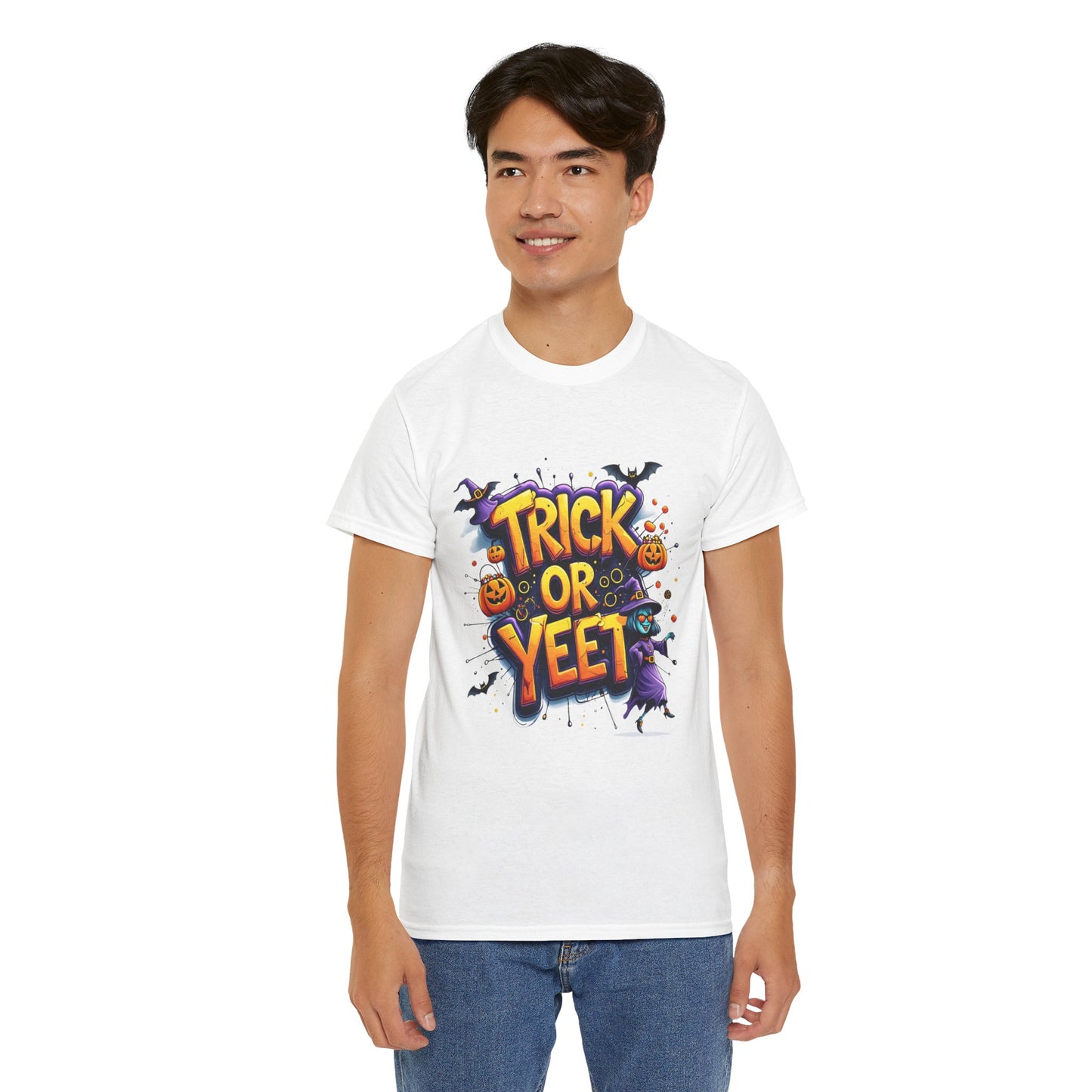 Trick or Yeet Halloween Shirt | Funny Witch Pumpkin Graphic Tee | Spooky Unisex Costume T-Shirt | Trendy Halloween Party Top