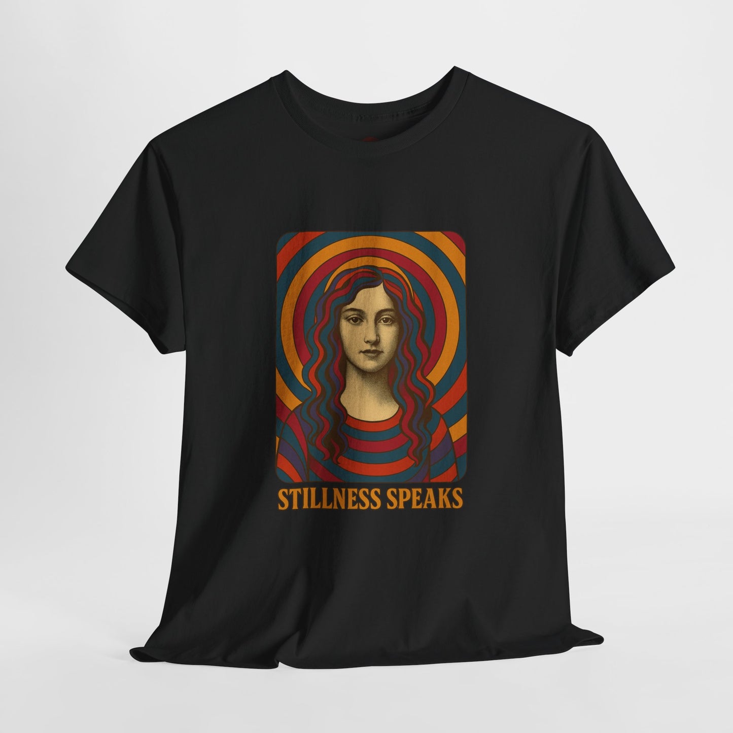 Stillness Speaks Unisex Heavy Cotton Tee, Psychedelic Retro Graphic Shirt, Spiritual Boho Aesthetic Top, Vintage 70s Trippy Tshirt,
