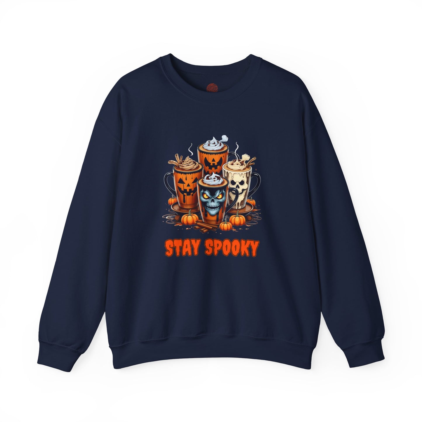 "Stay Spooky Halloween Coffee Cup Sweatshirt – Cozy Gildan Crewneck for Fall & Pumpkin Lovers"