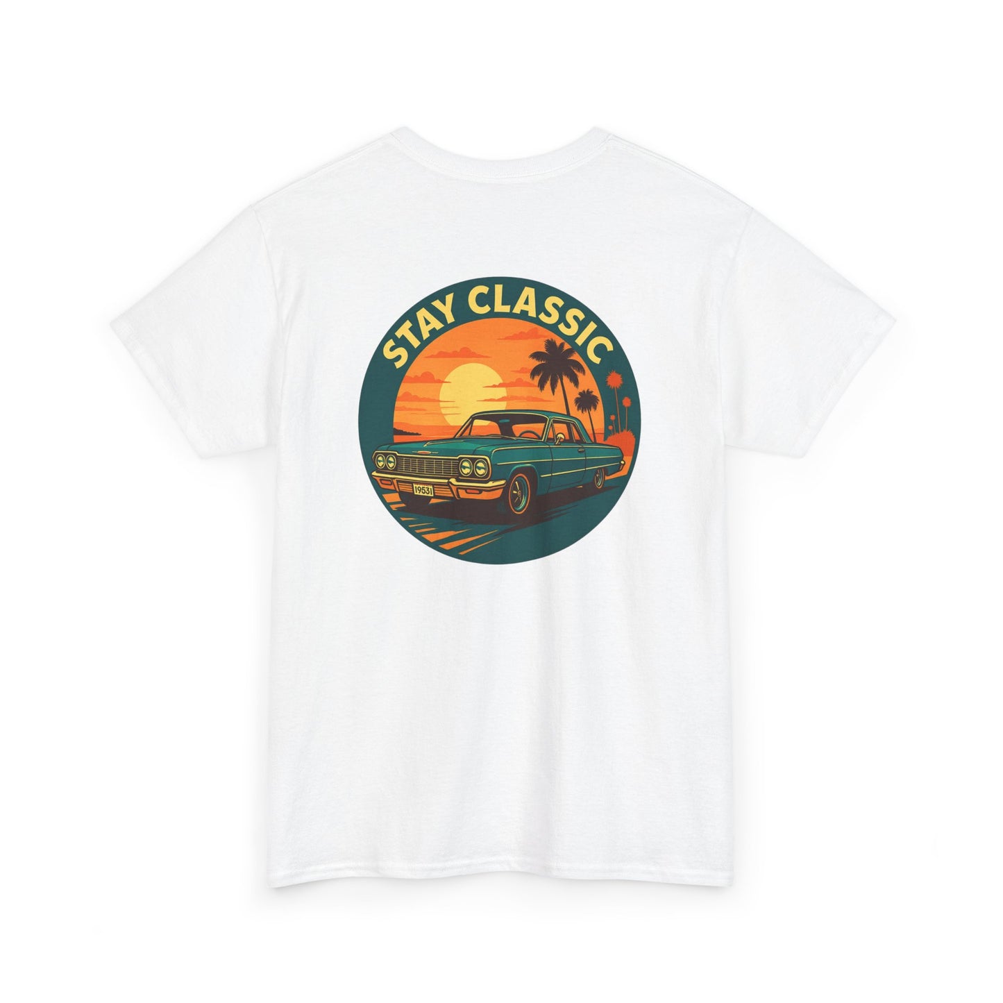 Stay Classic Car T-Shirt | Retro Lowrider Sunset Graphic Tee | Gildan 5000
