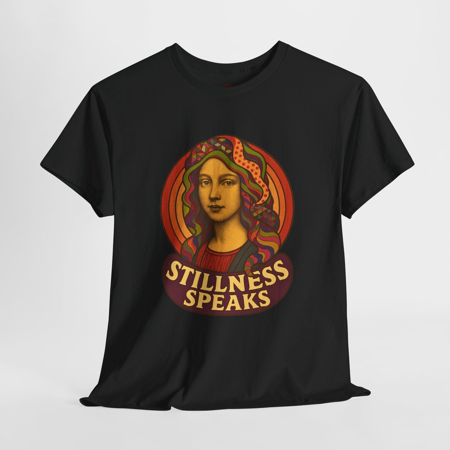 Stillness Speaks T-Shirt, Psychedelic Retro 70s Graphic Tee, Spiritual Mystic Woman Shirt, Boho Trippy Aesthetic Top, Inner Peace Gift,