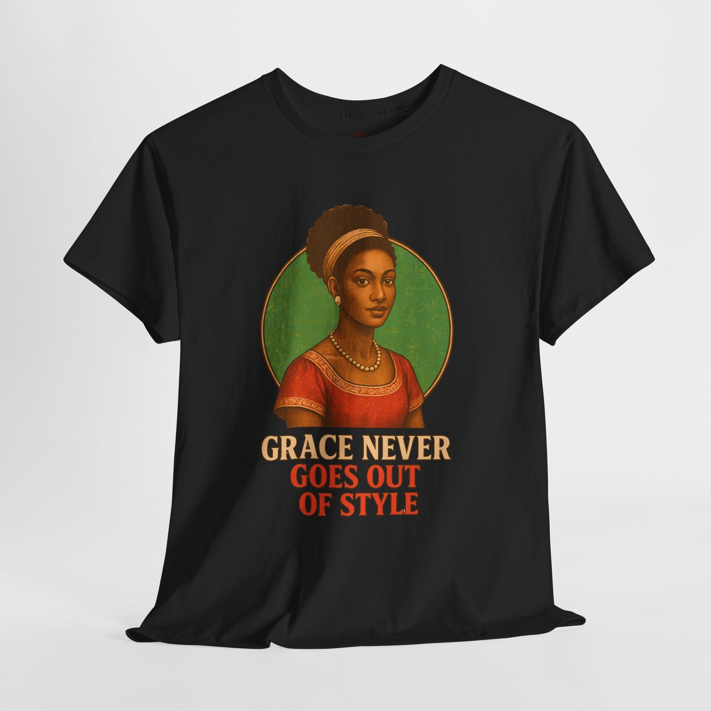 Grace Never Goes Out of Style Gildan 5000 Shirt - Retro Vintage Afro Woman Graphic Tee, 70s Aesthetic Inspirational Quote T-Shirt