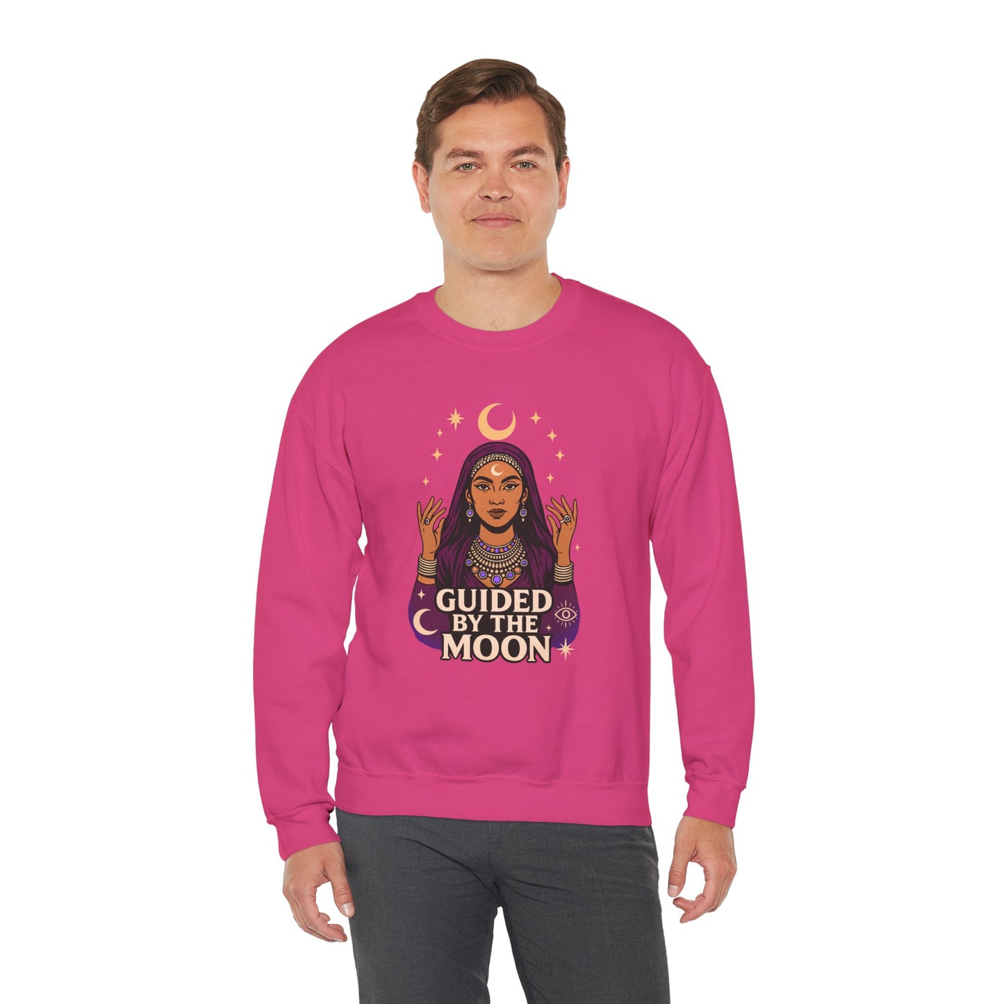 Guided by the Moon Sweatshirt, Mystical Celestial Graphic Pullover, Astrology Spiritual Unisex Crewneck, Moon Phase Cozy Gift, Celestial