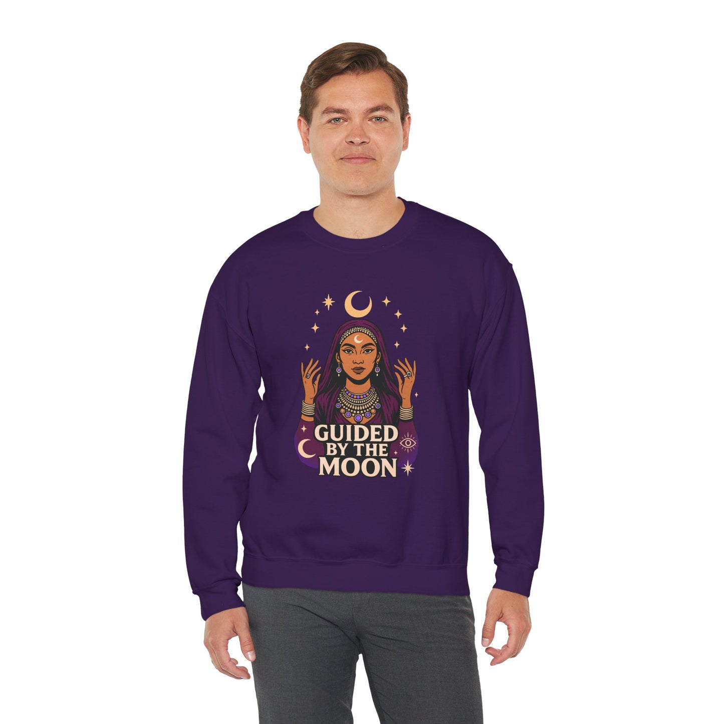 Guided by the Moon Sweatshirt, Mystical Celestial Graphic Pullover, Astrology Spiritual Unisex Crewneck, Moon Phase Cozy Gift, Celestial