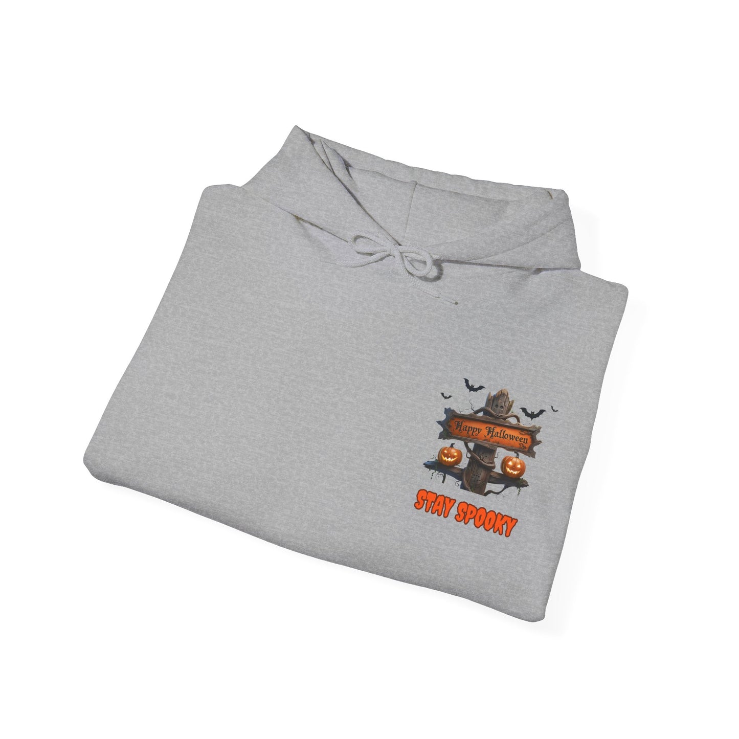 Stay Spooky Halloween Hoodie – Happy Halloween Gravestone & Pumpkin Graphic – Gildan Heavy Blend Unisex Pullover"