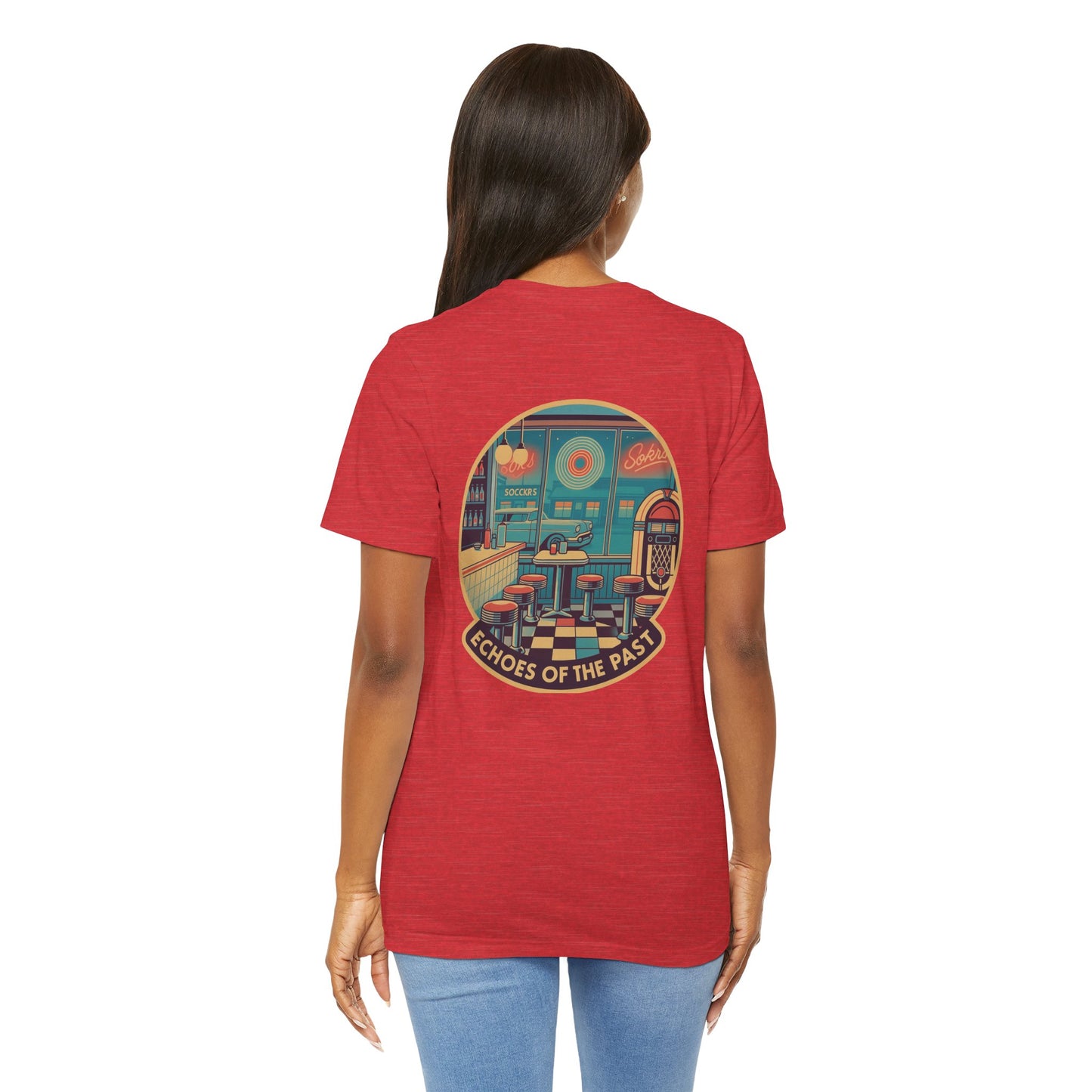 Echoes of the Past Retro Diner T-Shirt – Bella Canvas 3001 Unisex Vintage 80s Jukebox Neon Graphic Tee