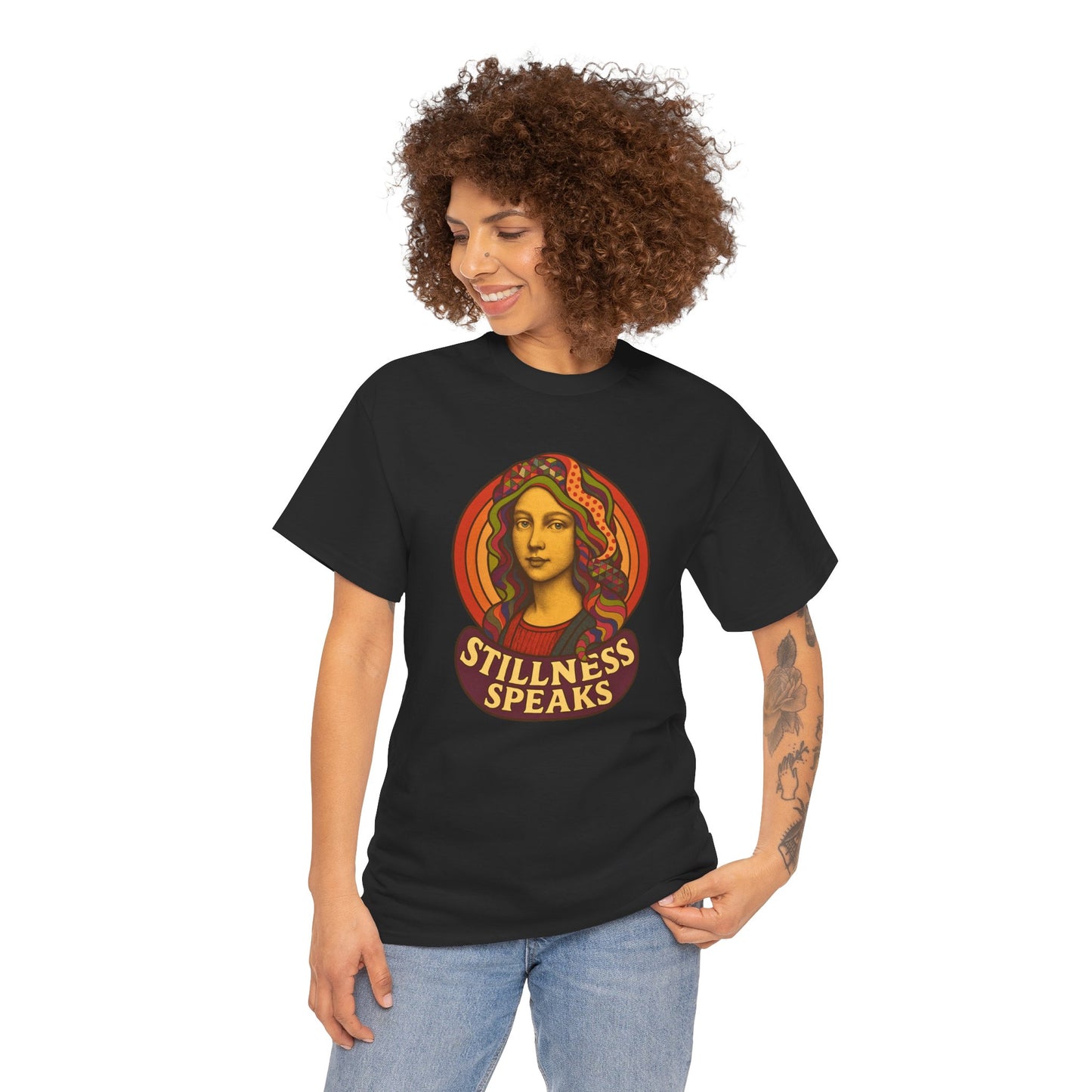 Stillness Speaks T-Shirt, Psychedelic Retro 70s Graphic Tee, Spiritual Mystic Woman Shirt, Boho Trippy Aesthetic Top, Inner Peace Gift,