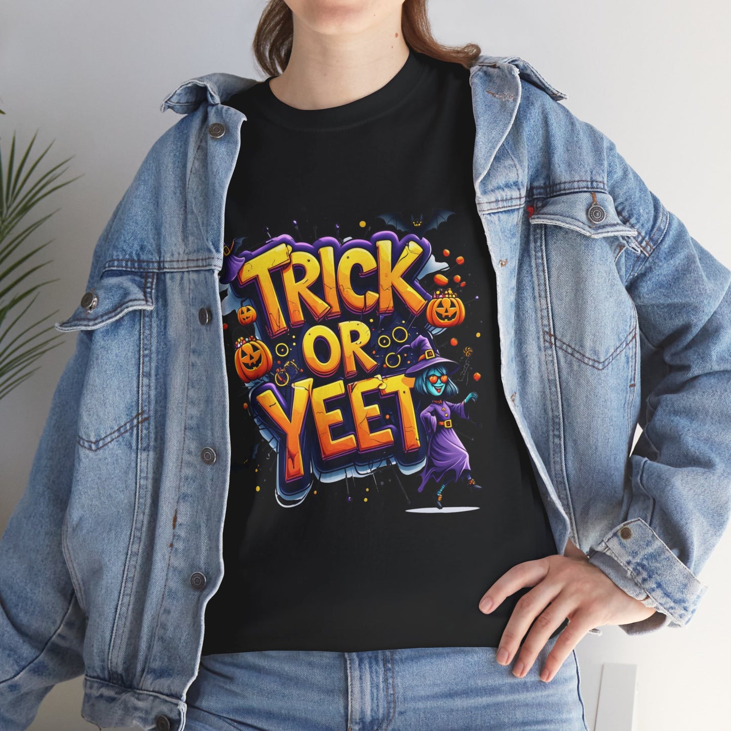 Trick or Yeet Halloween Shirt | Funny Witch Pumpkin Graphic Tee | Spooky Unisex Costume T-Shirt | Trendy Halloween Party Top