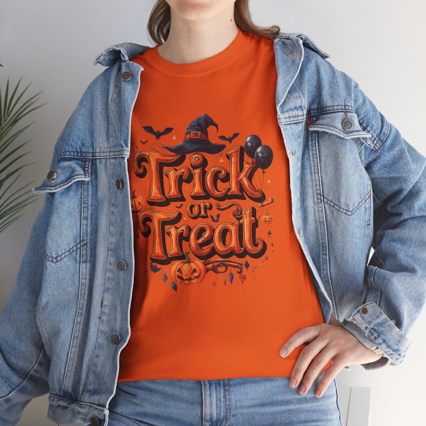 Trick or Treat Halloween Shirt | Spooky Pumpkin Witch Hat Graphic Tee | Funny Unisex Costume T-Shirt | Cute Halloween Party Top