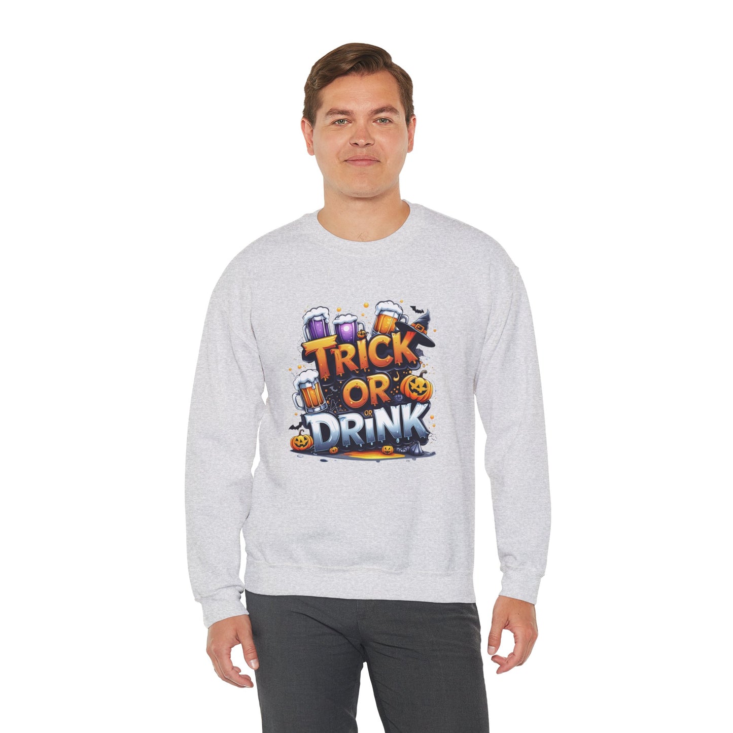 "Trick or Drink Halloween Sweatshirt – Unisex Cozy Crewneck, Spooky Season Fall Outfit, Funny Party Gift"