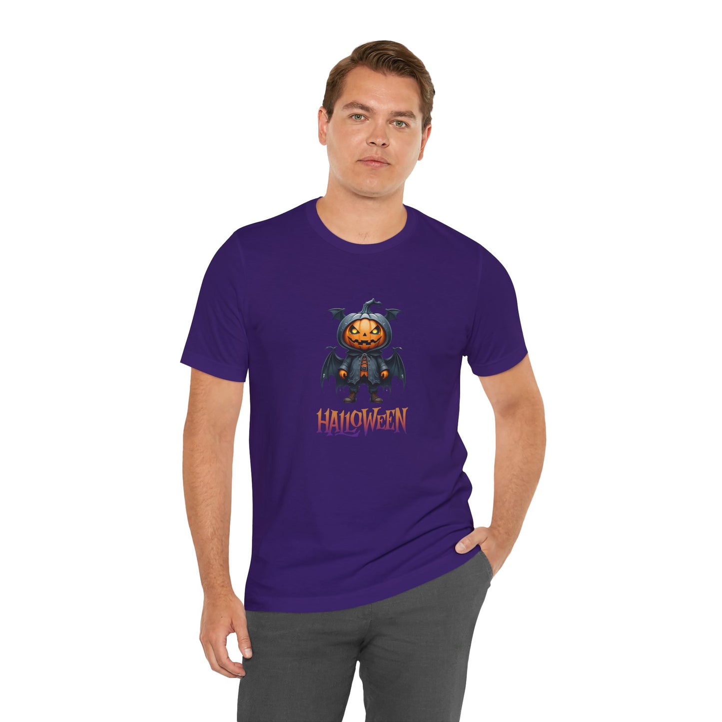 Halloween Pumpkin Bat Shirt – Spooky Jack O’Lantern Graphic Tee – Bella Canvas 3001 – Unisex Halloween T-Shirt for Women Men