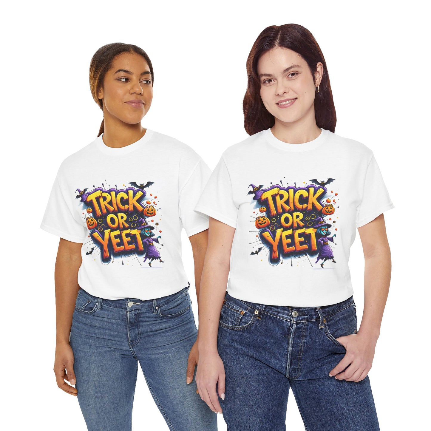 Trick or Yeet Halloween Shirt | Funny Witch Pumpkin Graphic Tee | Spooky Unisex Costume T-Shirt | Trendy Halloween Party Top
