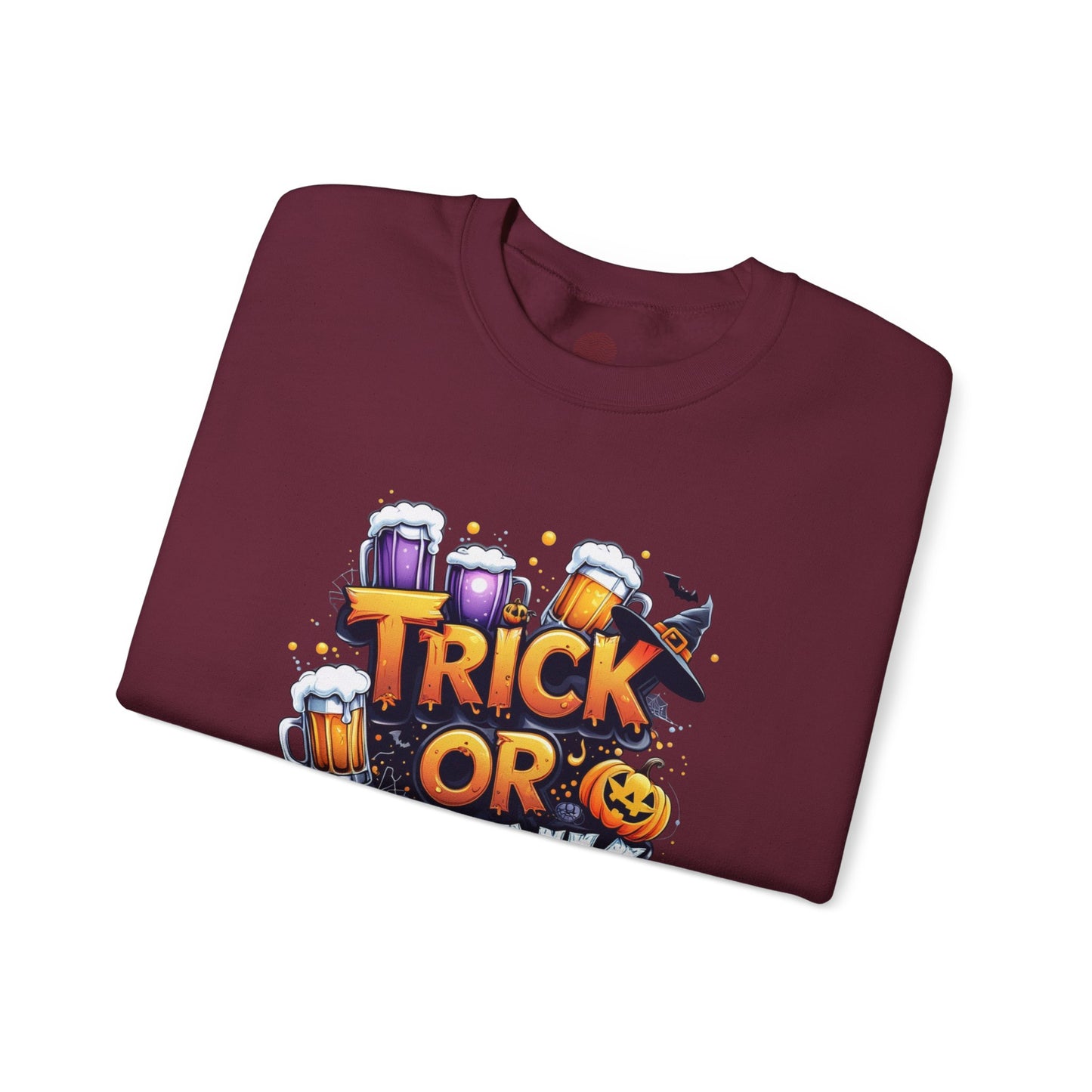 "Trick or Drink Halloween Sweatshirt – Unisex Cozy Crewneck, Spooky Season Fall Outfit, Funny Party Gift"