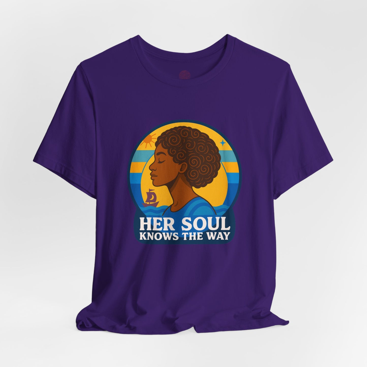 Retro Afro Woman Graphic Tee,Unisex Jersey Short Sleeve Tee, Inspirational Quote Top, Her Soul Knows The Way Shirt